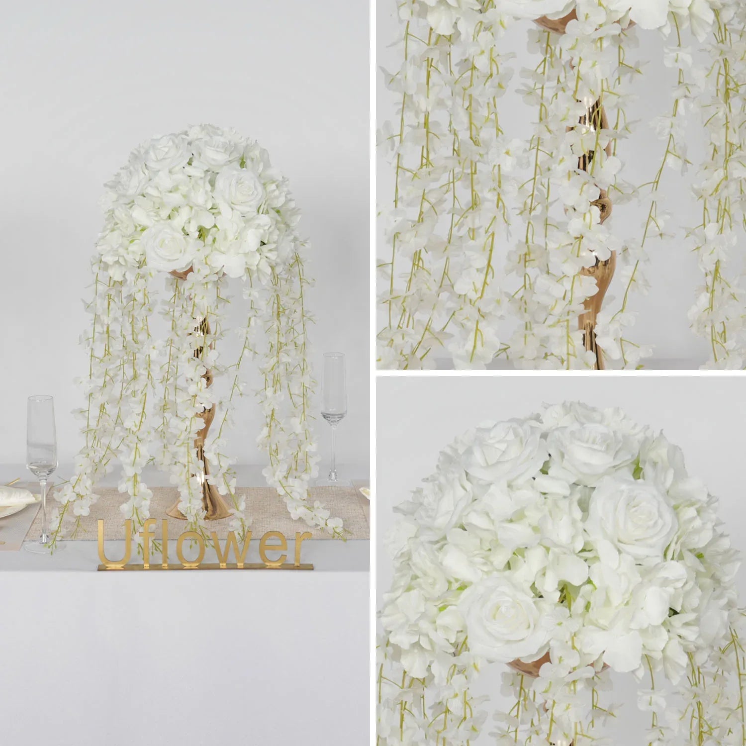 Uflower White Wedding Table Centerpiece Flower Arrangement MB80055-01 - Uflower