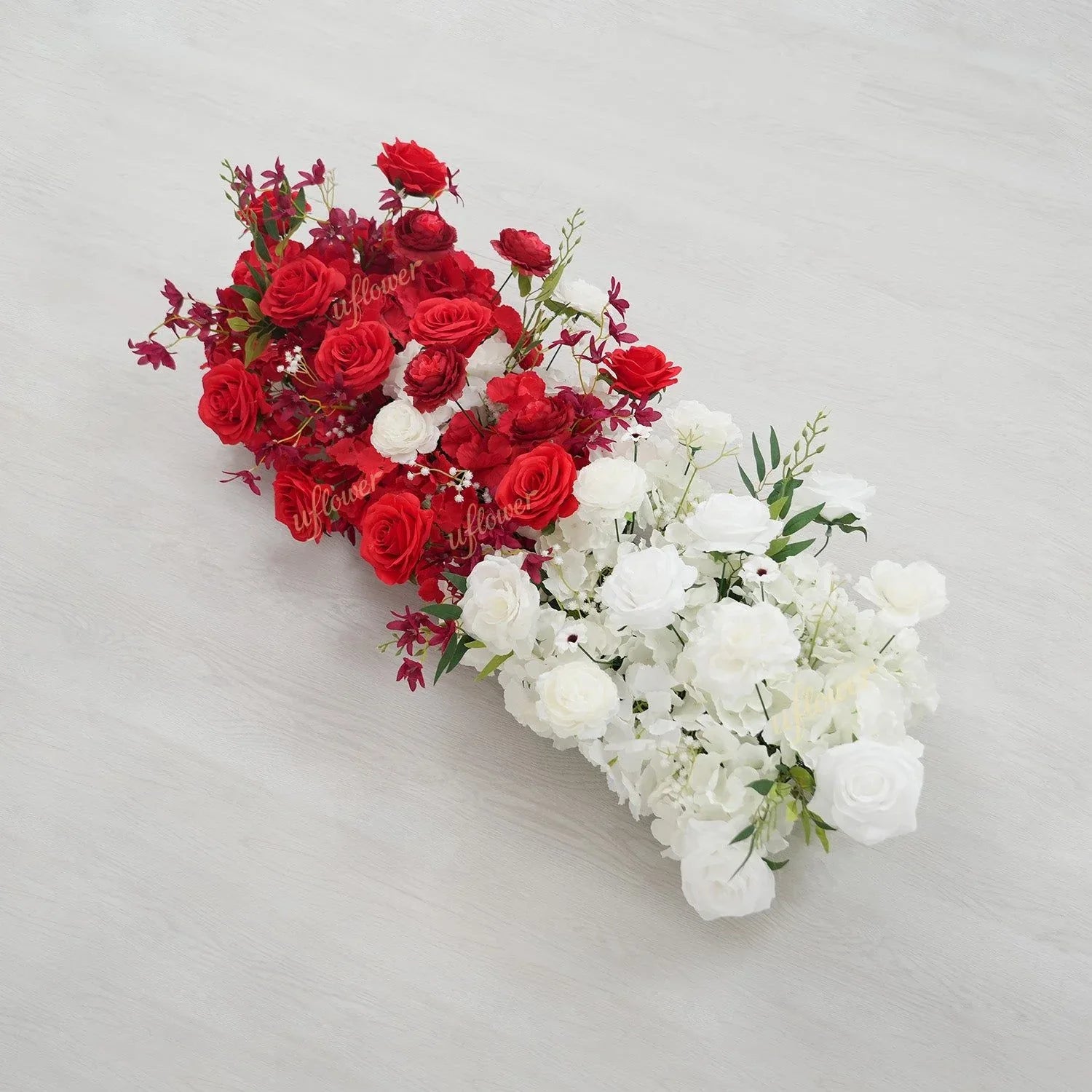 Uflower Artificial Red White Rose Flower Row Wedding KT Backdrop Decor SET80196 - Uflower