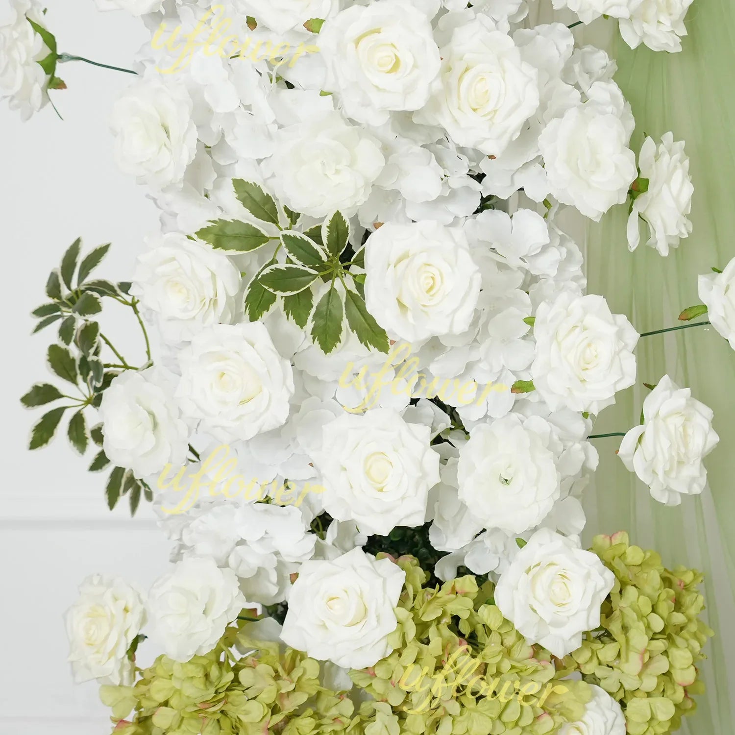 Uflower Artificial Green White Hydrangea Rose Flower Row Wedding KT Backdrop Decor SET80205 - Uflower