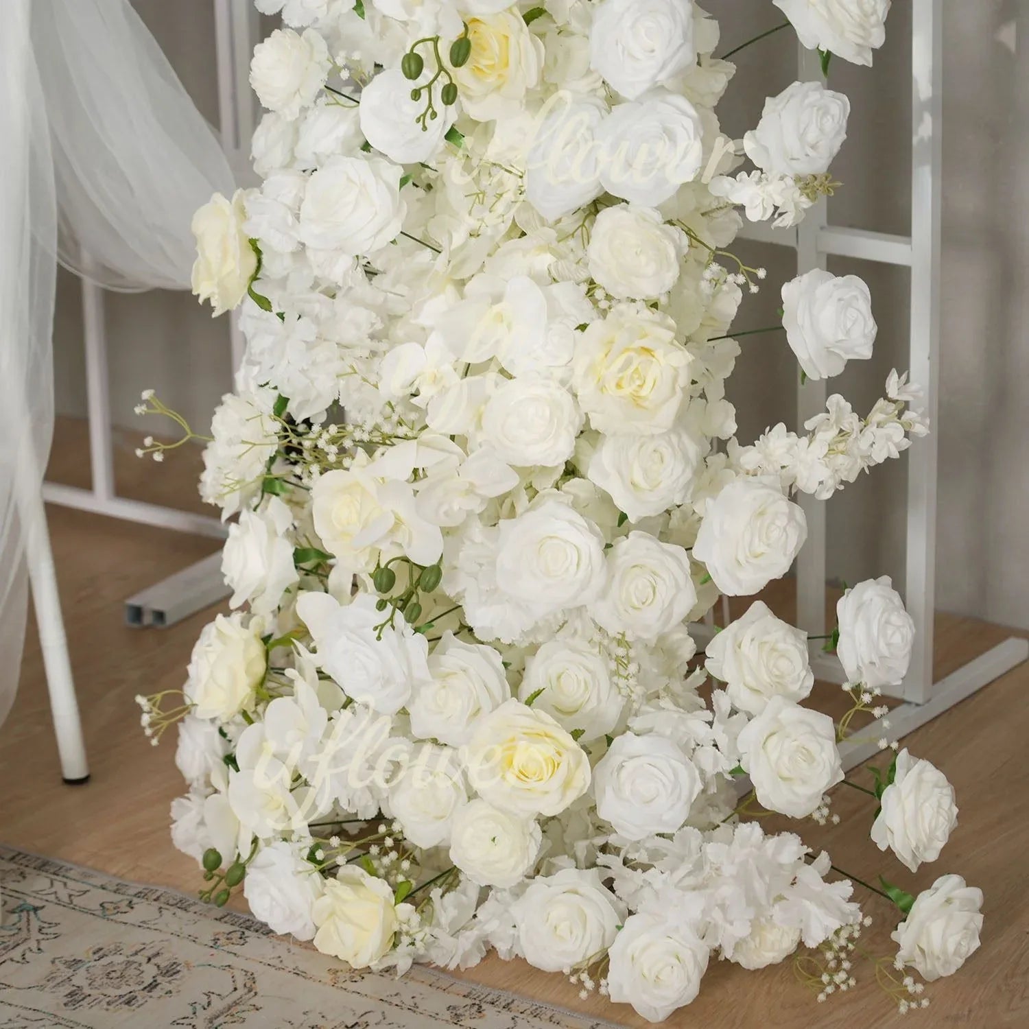 Uflower White Rose Horn Arch Floral Arrangement Wedding Backdrop Decor SET80162 - Uflower
