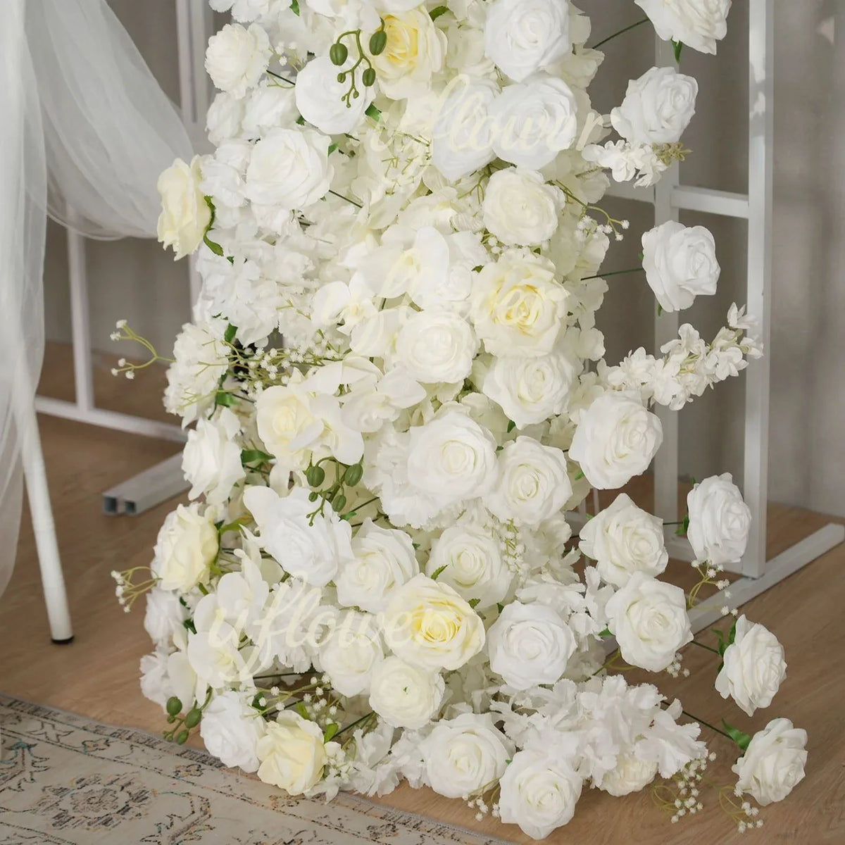 Uflower White Rose Horn Arch Floral Arrangement Wedding Backdrop Decor SET80162 - Uflower