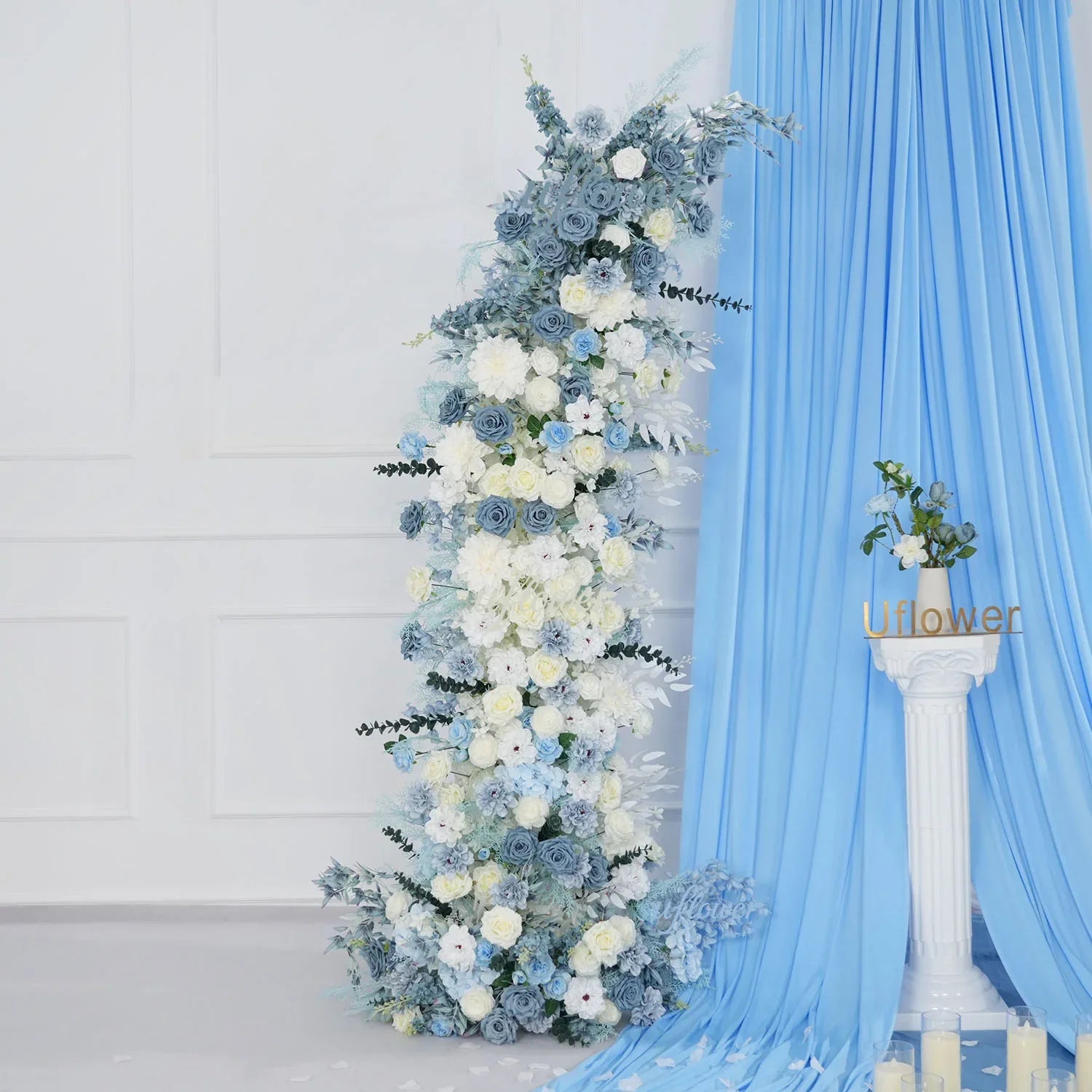 Uflower Blue White Floral Horn Arch Wedding Party Backdrop Decor SET80135 - Uflower