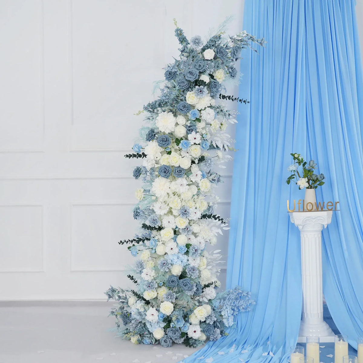 Uflower Blue White Floral Horn Arch Wedding Party Backdrop Decor SET80135 - Uflower