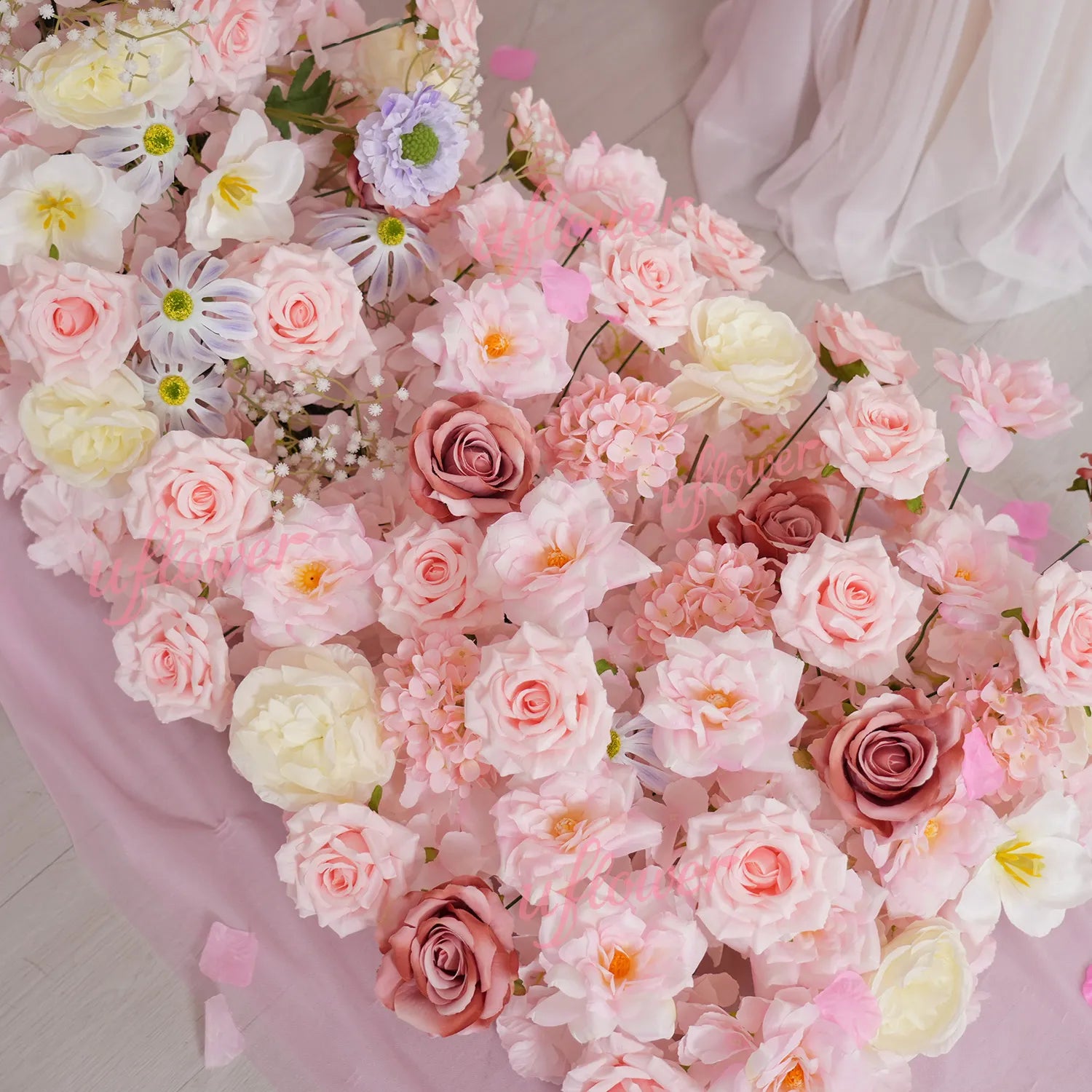 Uflower Pink Table Runner Sofa Floral Wedding Backdrop Decor MC80280-01