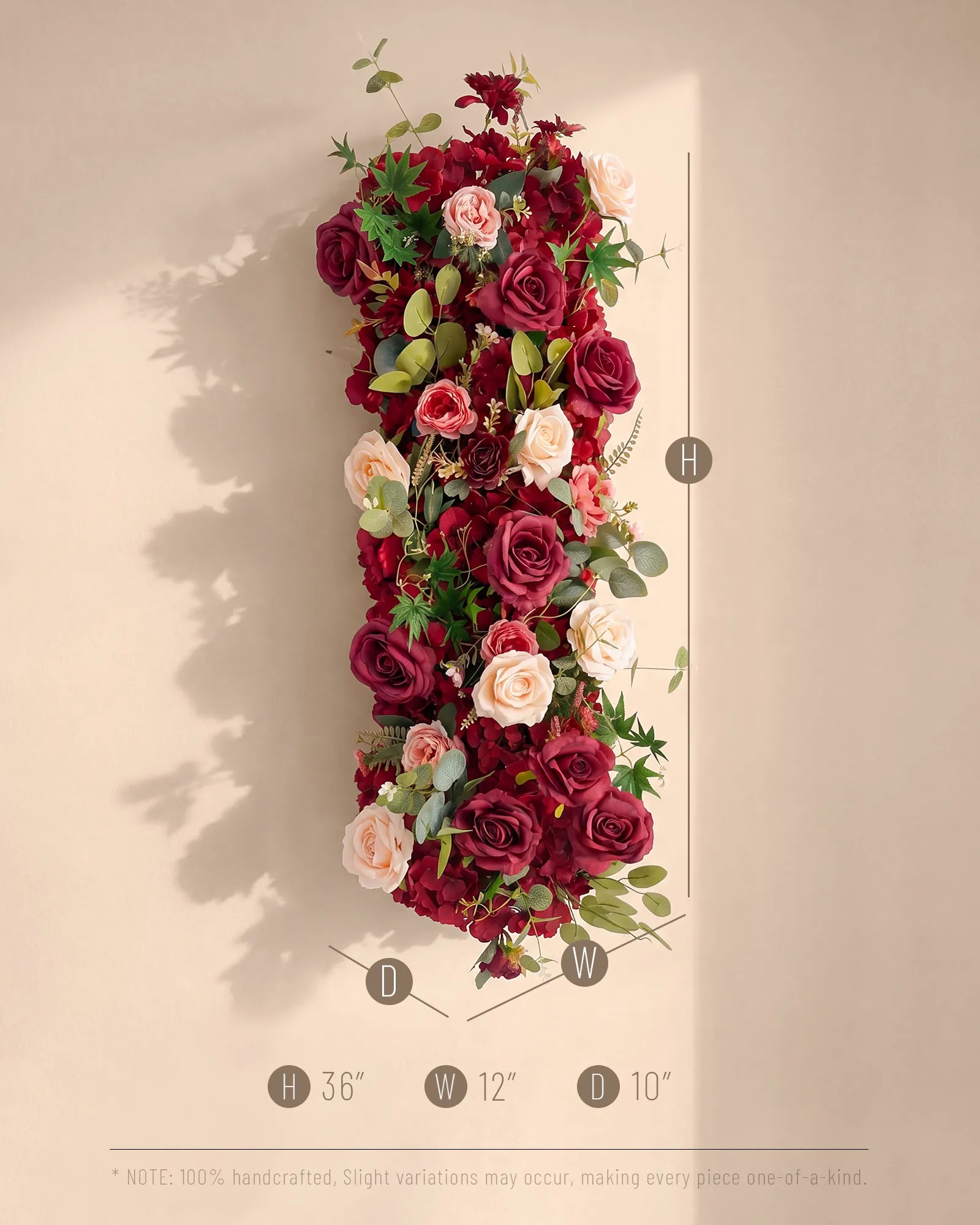 Uflower Burgundy Blush Rose Flower Row with Drapes MC89010-01