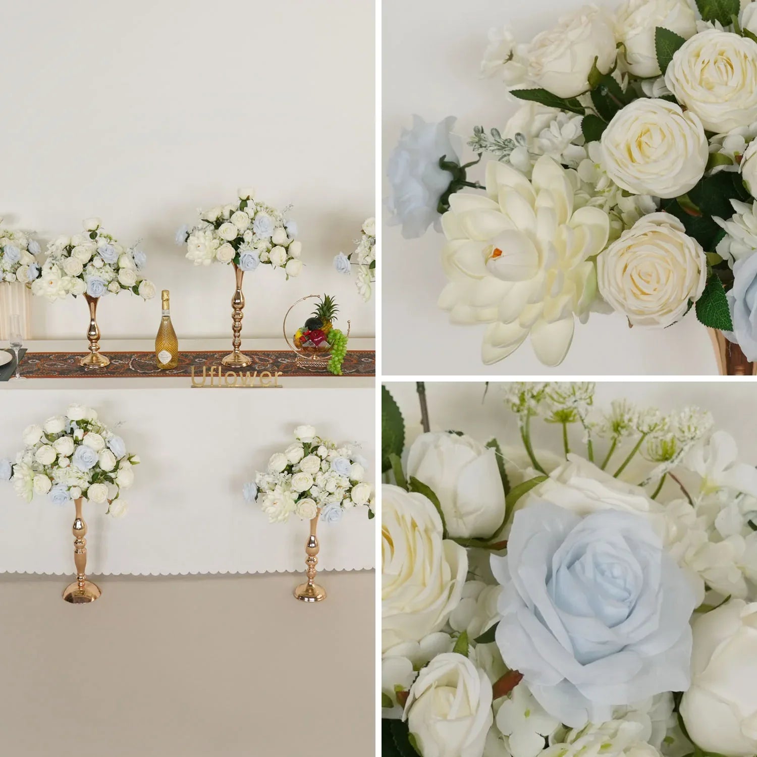 Uflower White Rose Wedding Table Centerpiece Flower Arrangement MD80041-01 - Uflower