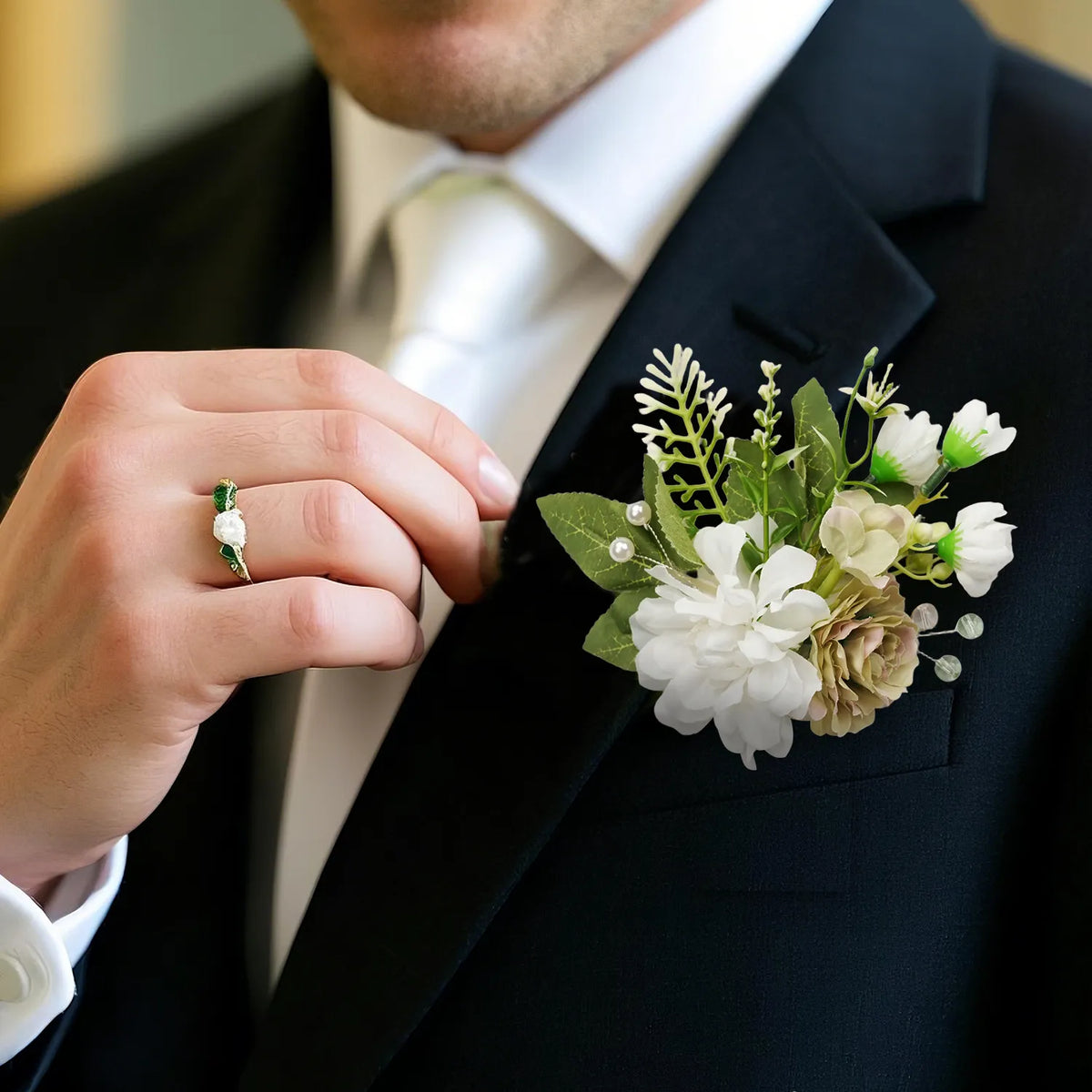 Uflower Boutonnières Vert Blanc avec Carte MG80008-02*6
