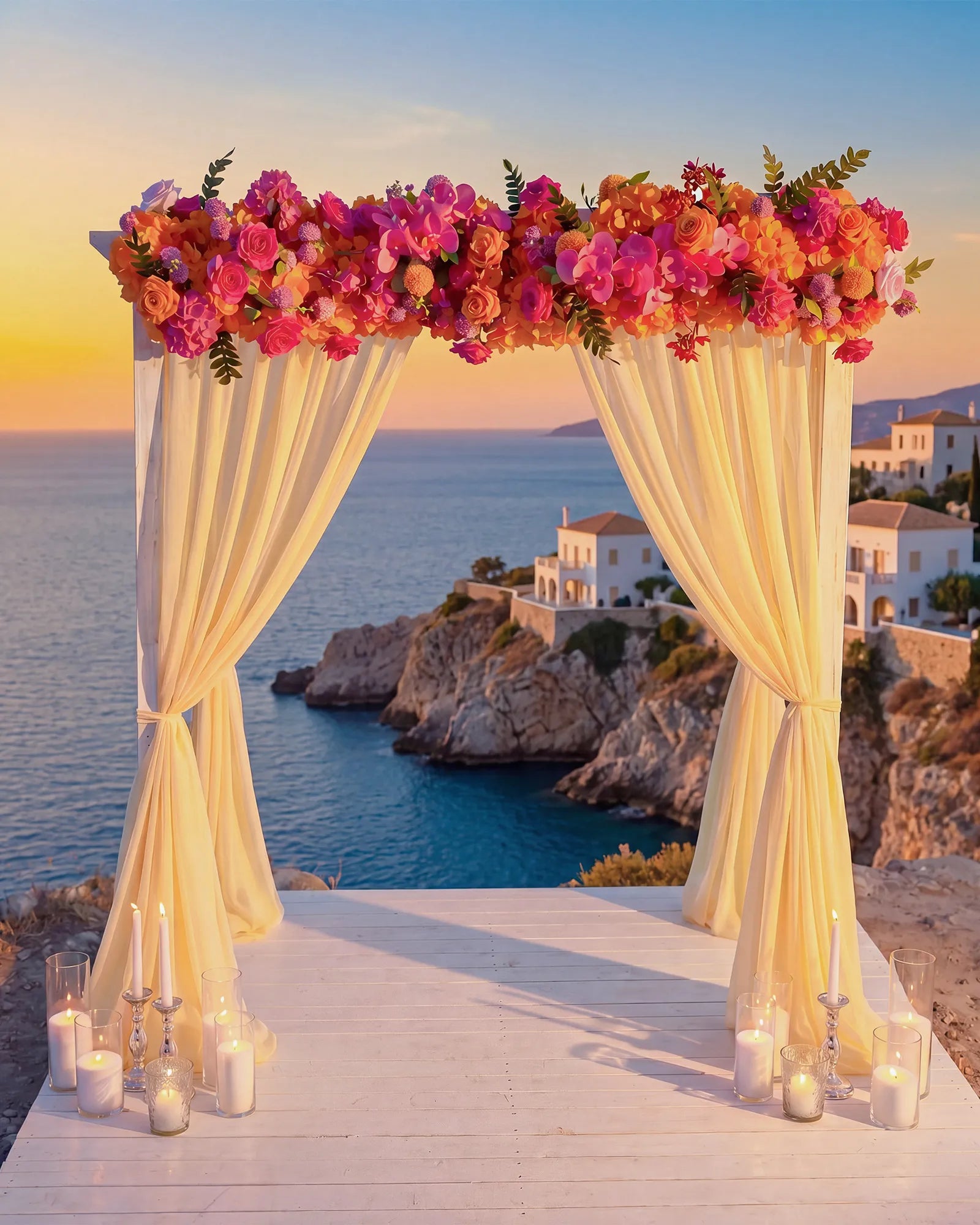 Uflower 200cm Rose Red Orange Flower Row with Drapes MC89002-02