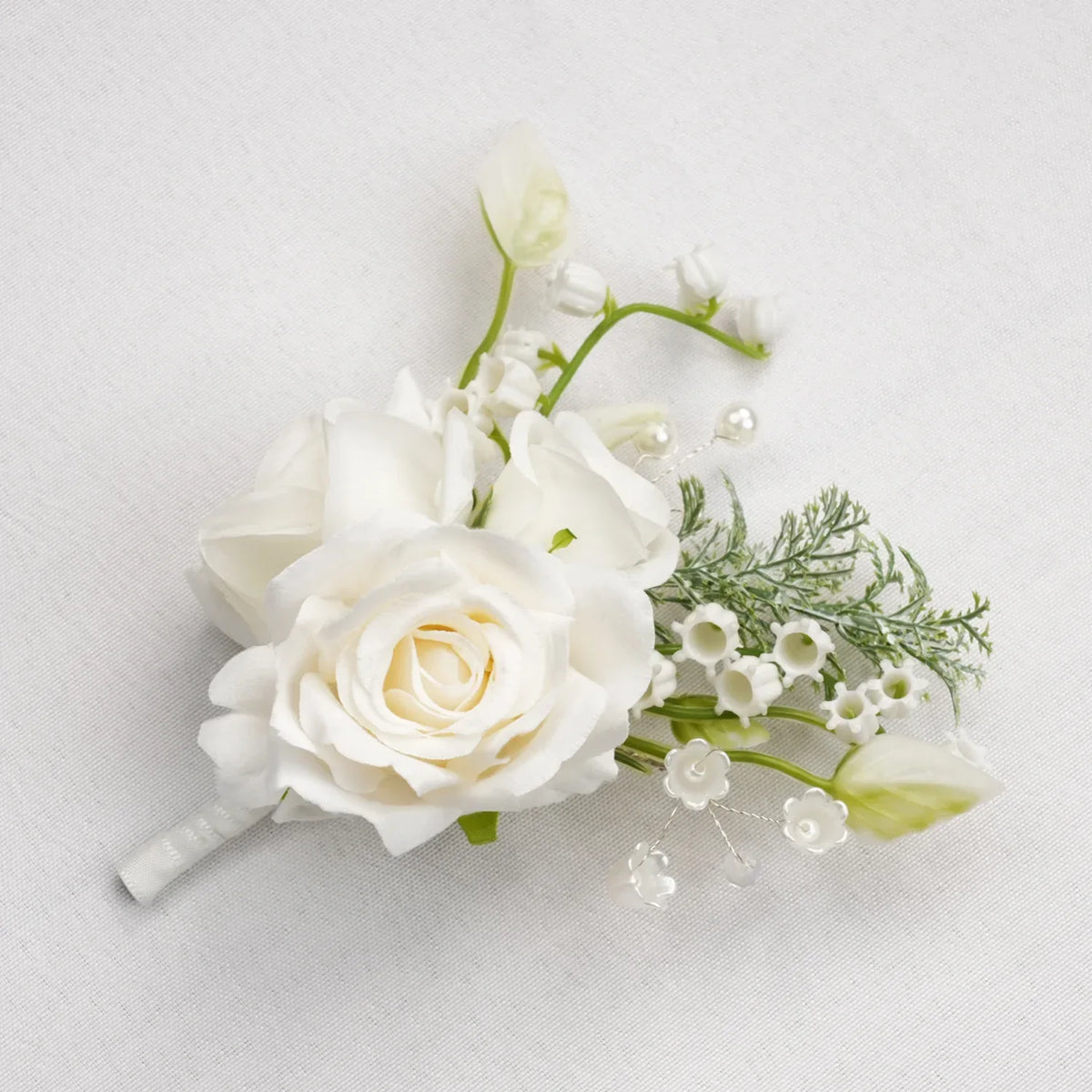 Uflower White Series With Greenery Bride Bouquet Wrist Corsage Groom Boutonniere Wedding Event Supplies SET80080-12 - Uflower