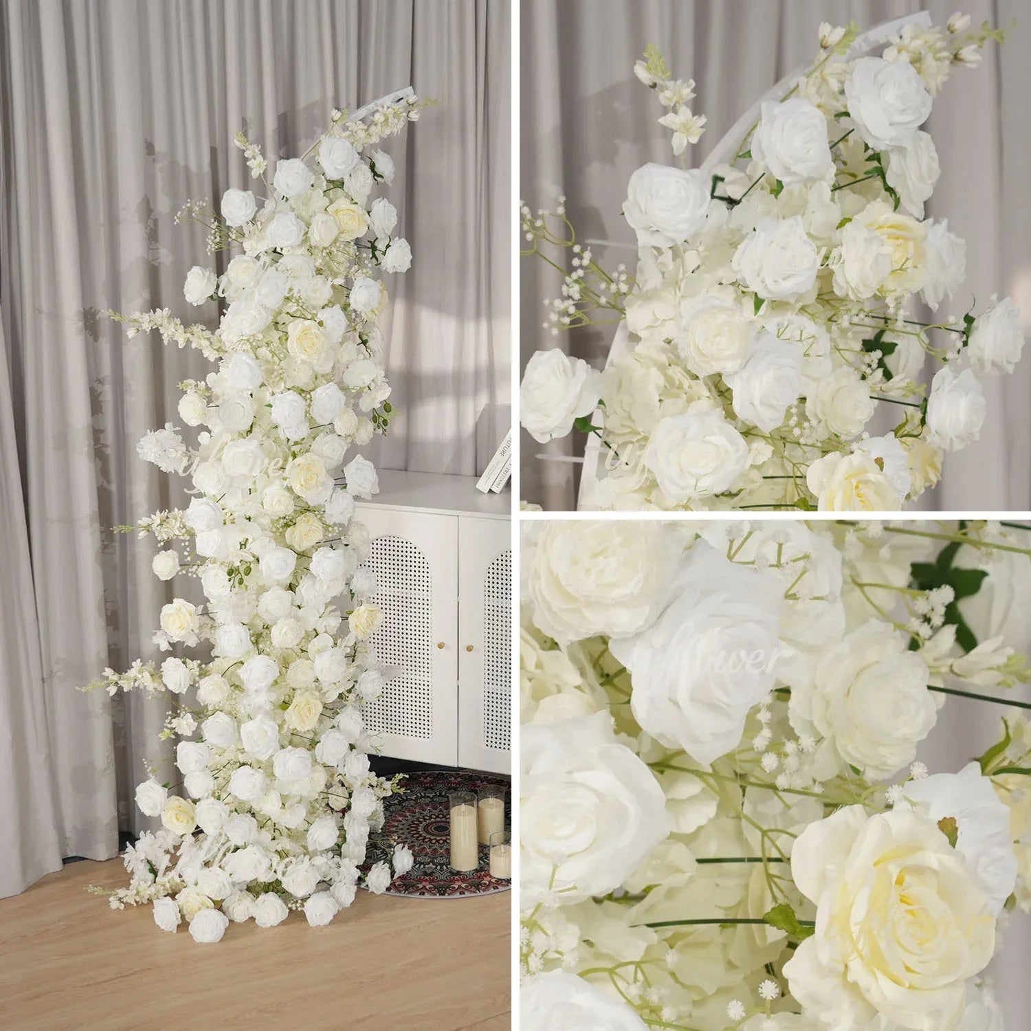 Uflower White Rose Floral Horn Arch Wedding Party Backdrop Decor MC80168-01 - Uflower