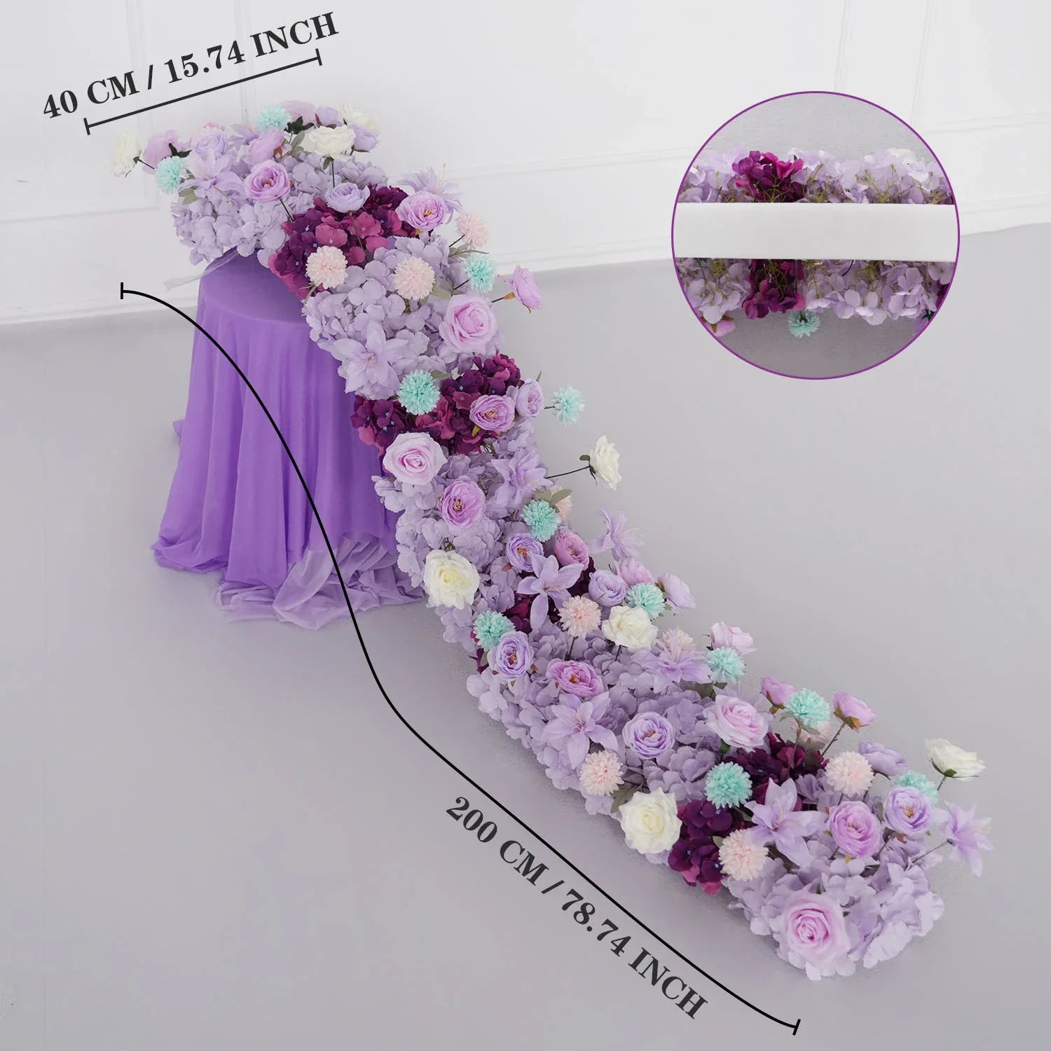 Uflower Purple Flower Row Sofa Table Runner Floor Flower Arrangement MC80122-01 - Uflower