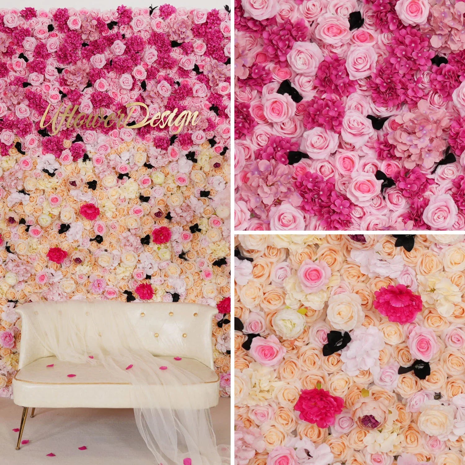 Uflower Rose Pink Gradient Flower Wall SET80046 - Uflower