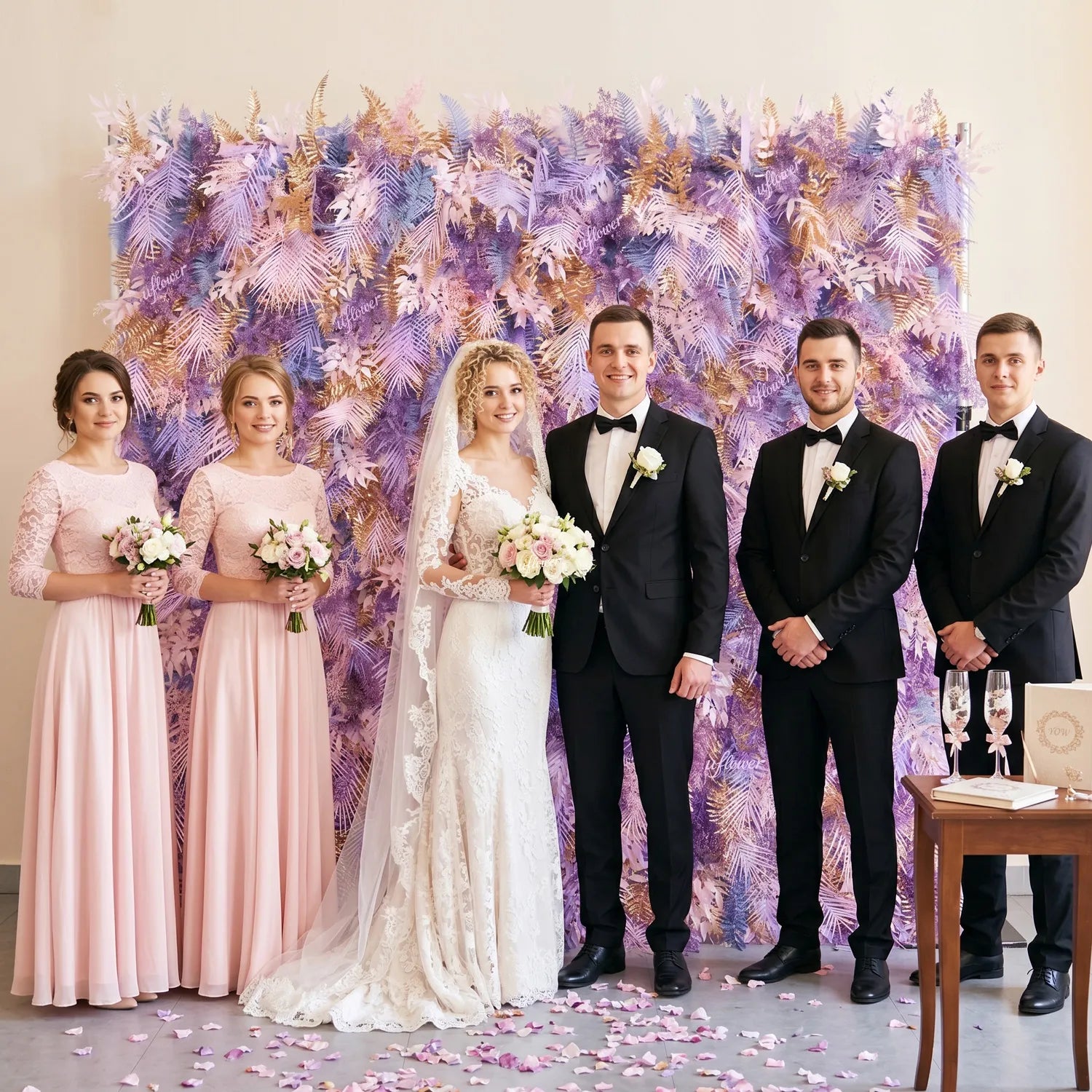 Uflower Pink Purple Flower Wall Wedding Party Decoration & Event Backdrop SET80254-01