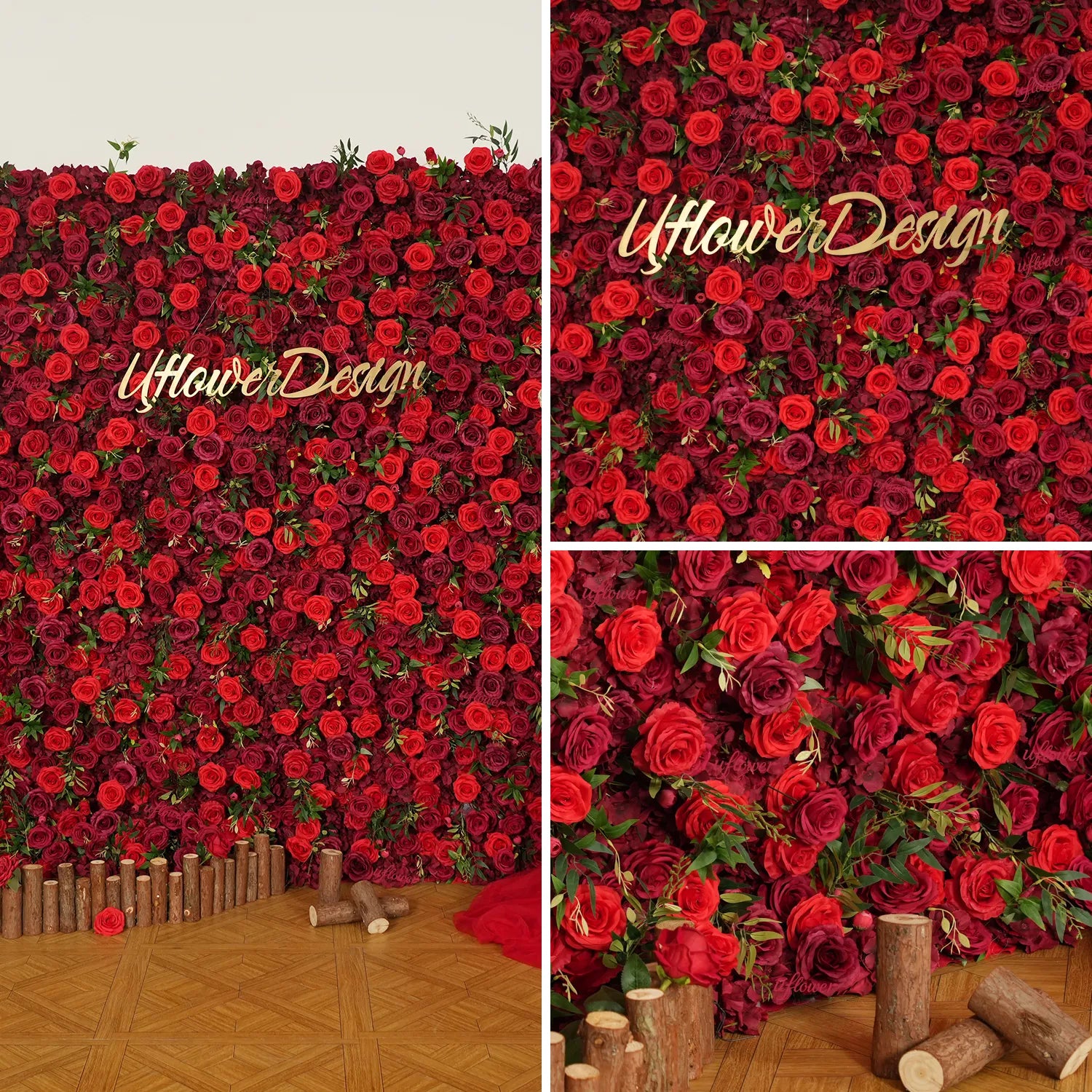 Uflower Red Rose Floral Wall Wedding Backdrop Birthday Party Decor SET80118-01