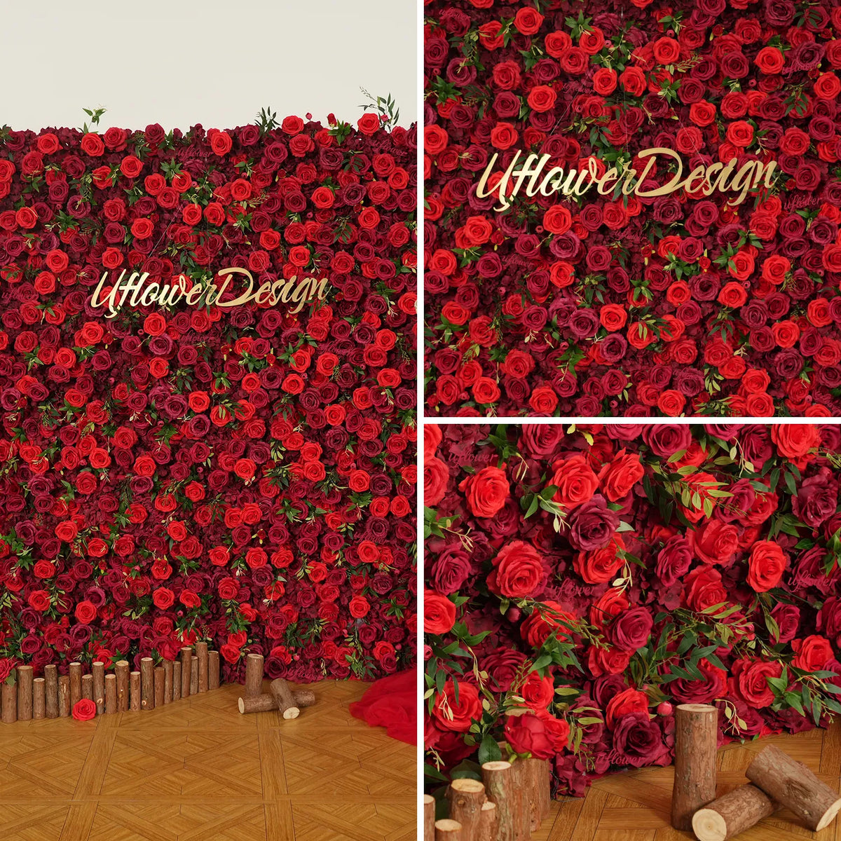Toile de fond murale florale rose rouge Uflower Décoration de fête d'anniversaire de mariage ENSEMBLE80118-01