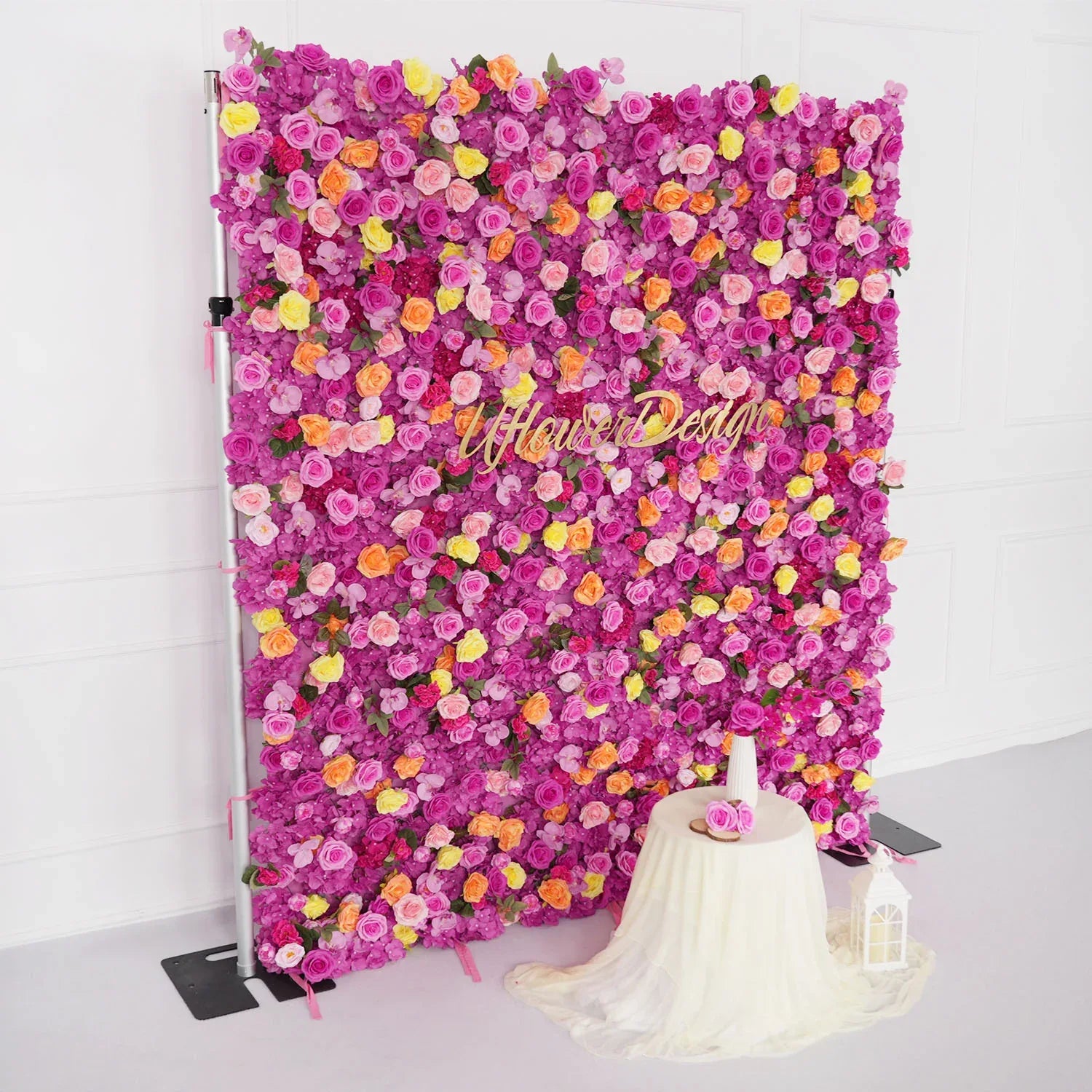 Uflower Flower Wall Hot Pink Orange Rose Floral Backdrop Wedding Party Proposal Decor Banquet Supplies SET80106 - Uflower