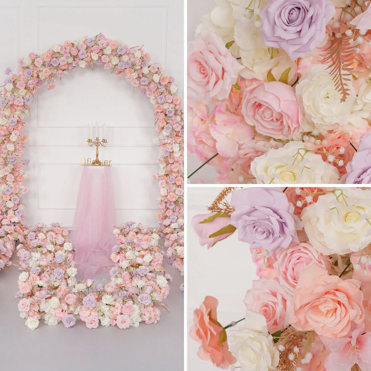 Uflower Purple Pink Rose Floral Door Arch Wedding Party Backdrop Decoration MC80127 - Uflower
