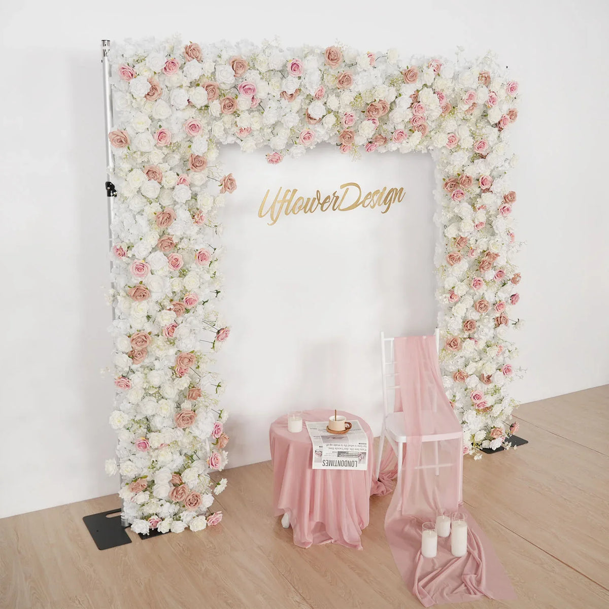 Uflower Pink Khaki Rose Wedding Background Flower Arrangement Arch Decoration SET80114 - Uflower
