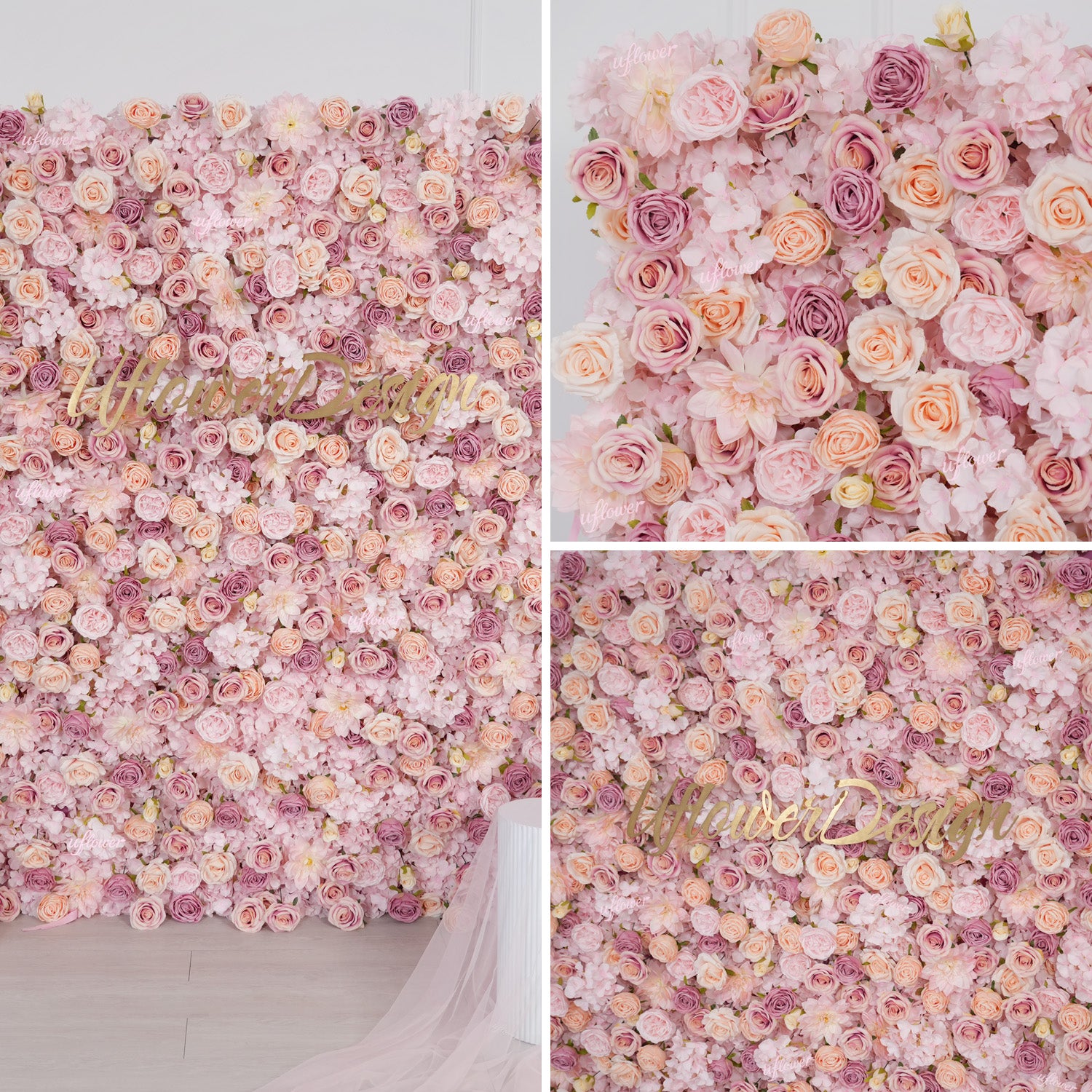 UflowerBlush Rose Flower Wall Backdrop Wedding Party Decoration SET80093-01