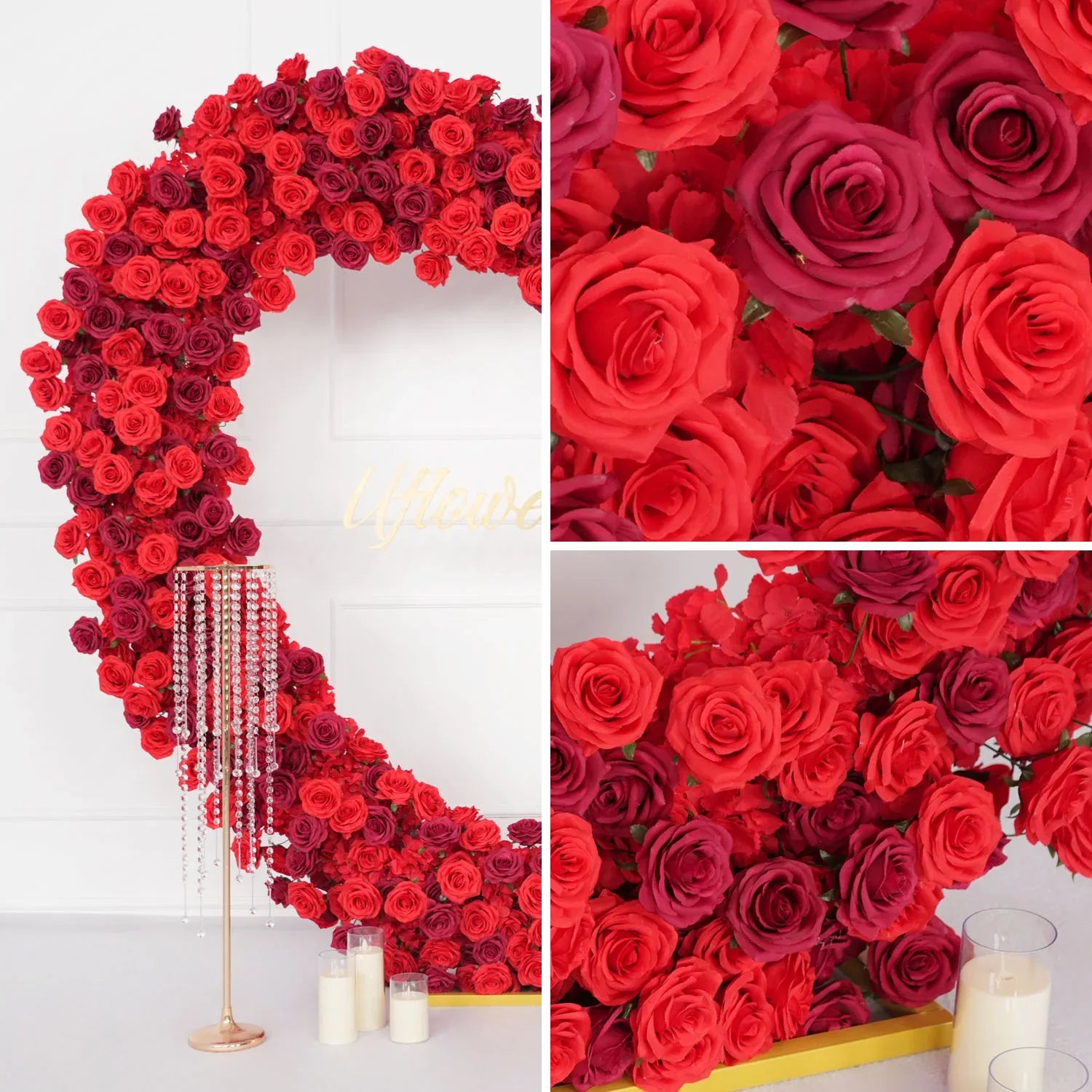 Uflower Luxury Red Rose Floral Arrangement Cloth Base Heart-Shaped Arch Props MC80130-01 - Uflower
