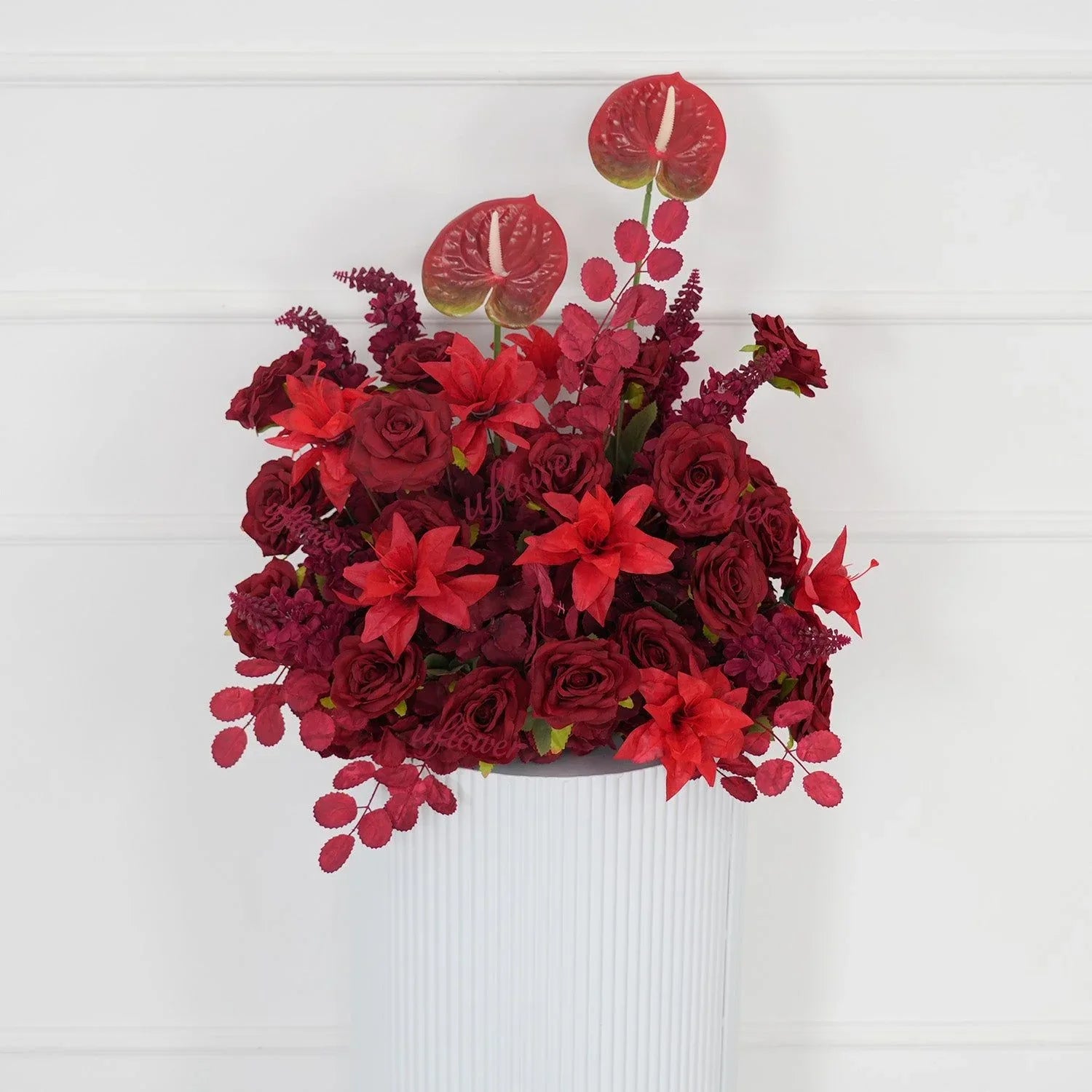 Uflower Dark Red Rose Flower Row Decor KT Board Wedding Arrangement Props SET80210 - Uflower