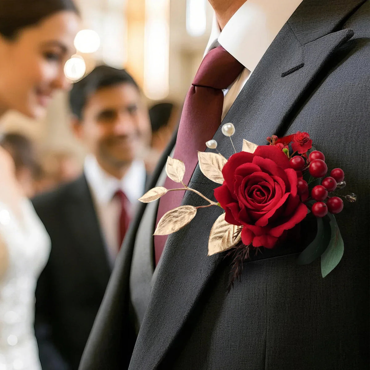 Uflower Boutonnieres in Red With Card MG80002-02 - Uflower