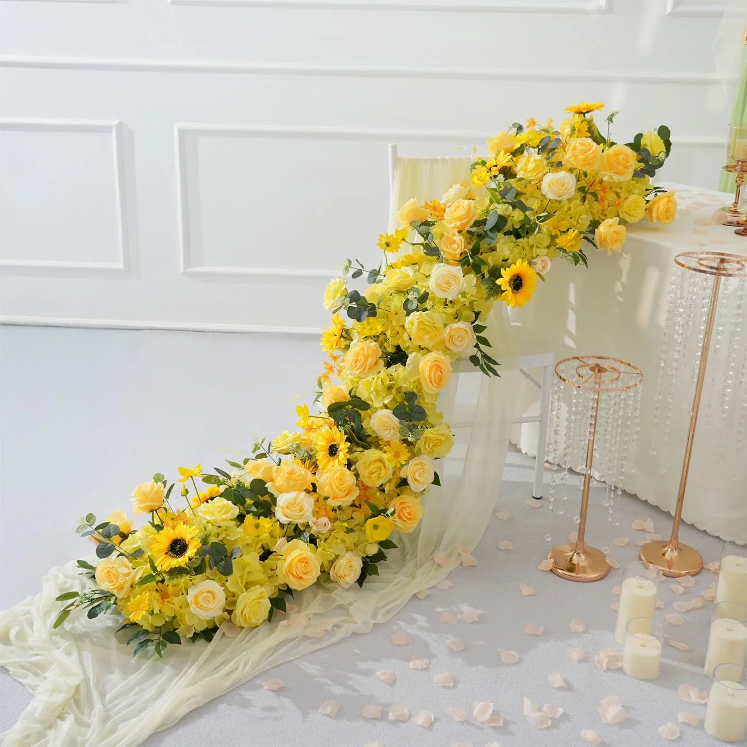 Uflower Yellow Rose Sunflower Table Runner Sofa Floral Wedding Backdrop Decor SET80150 - Uflower