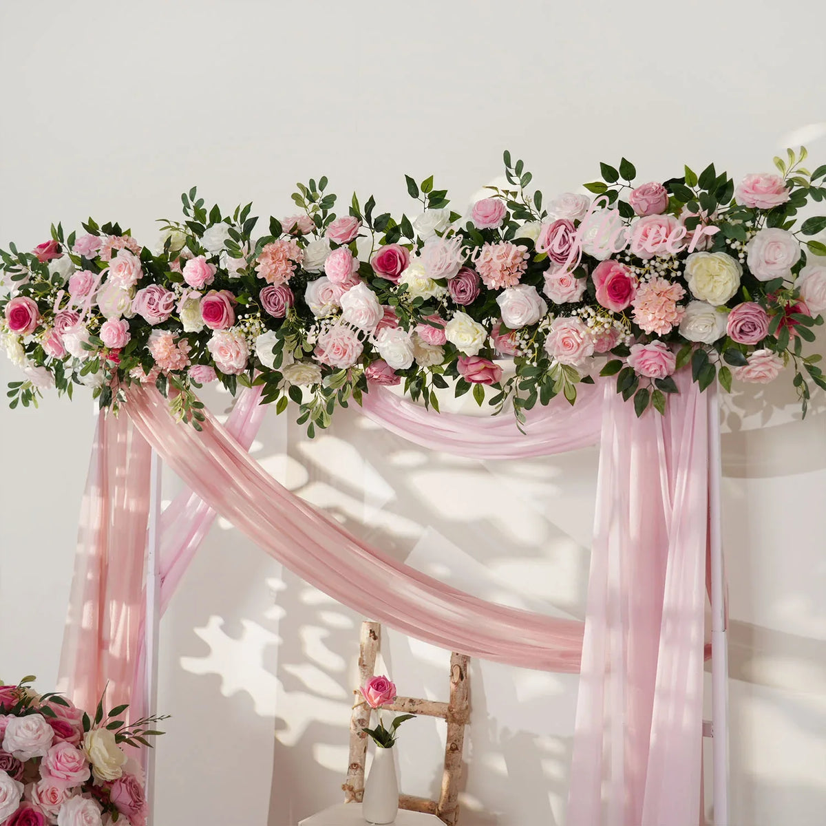 Artificial Pink Rose Flower Arrangement Wedding Backdrop Decor Props SET80142 - Uflower