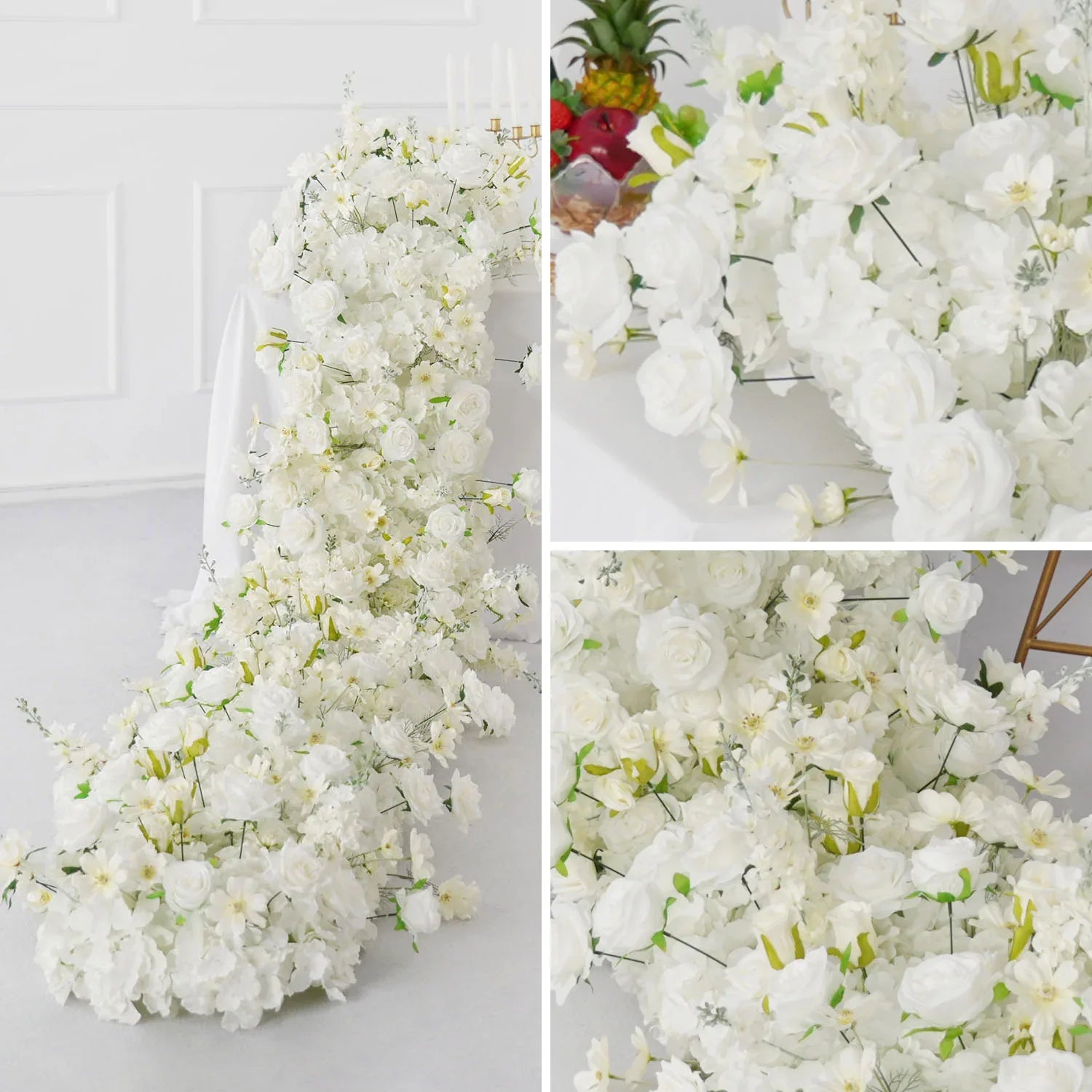 Uflower White Rose Sofa Table Runner Floor Flower Arrangement SET80099 - Uflower