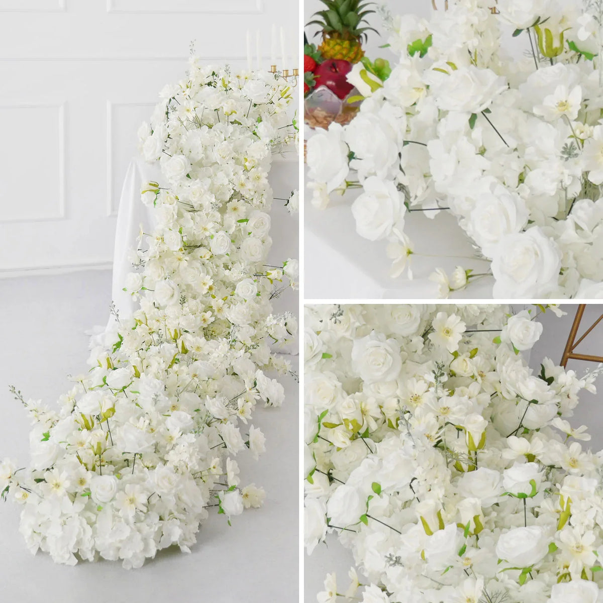 Uflower White Rose Sofa Table Runner Floor Flower Arrangement SET80099 - Uflower