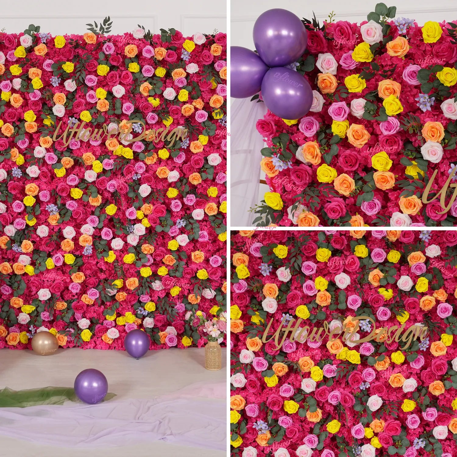 Uflower Coral Rose & Orange Floral Wall Wedding Backdrop Birthday Party Decor SET80240
