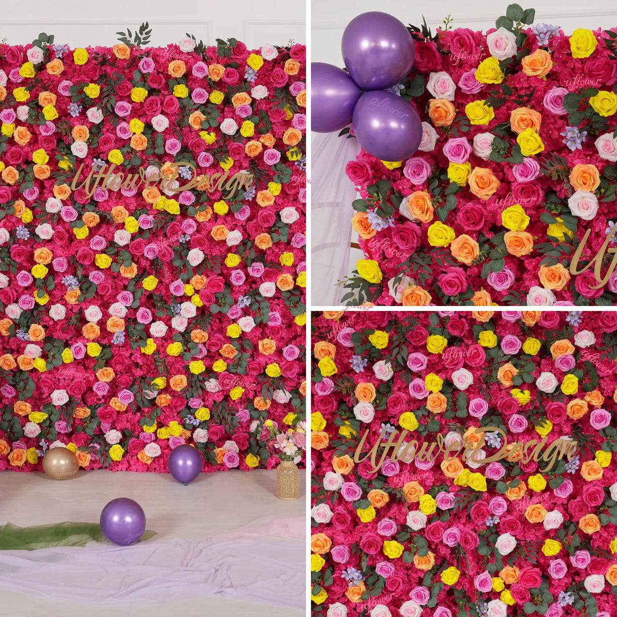 Uflower Coral Rose & Orange Floral Wall Wedding Backdrop Birthday Party Decor SET80240