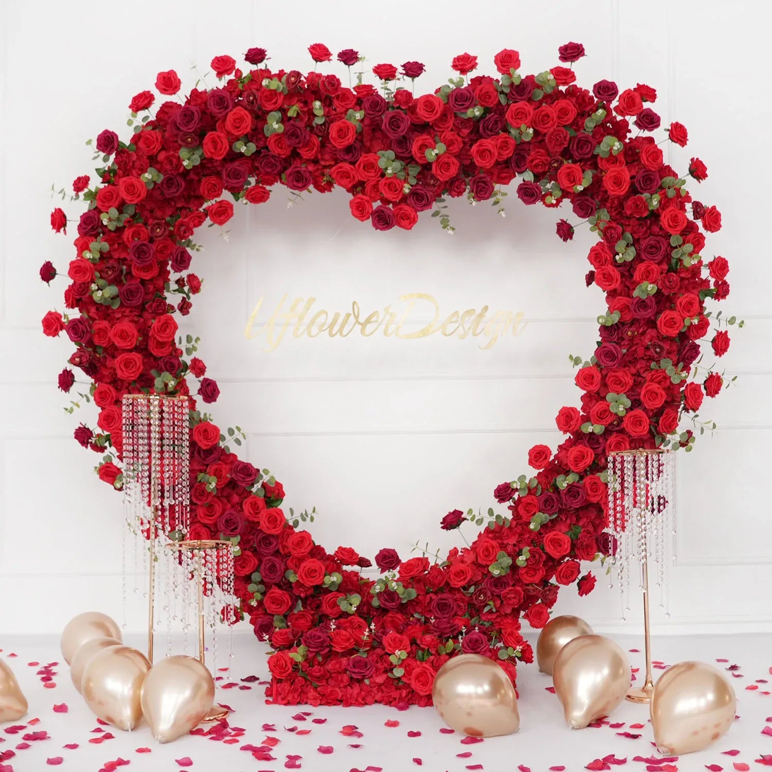 Uflower 2.2m*2.2m Red Rose Wedding Arch Heart Arch Decor SET80056 - Uflower