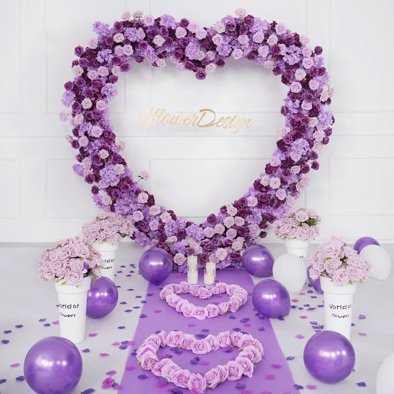Artificial Purple Rose Heart Arch Wedding Decor SET80065 - Uflower