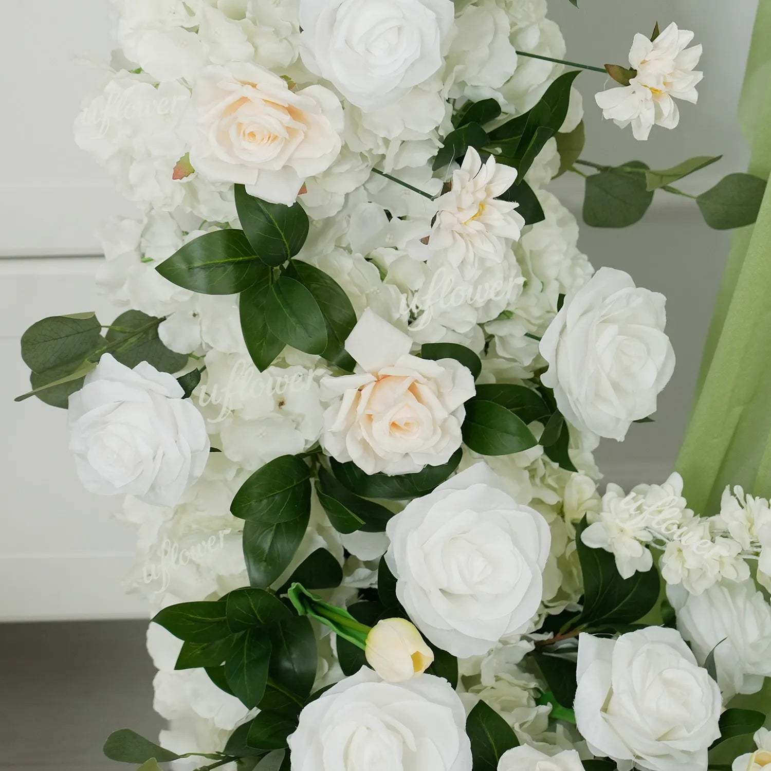 Uflower White Rose Greenery Sofa Table Runner Floor Flower Arrangement MC80222-04