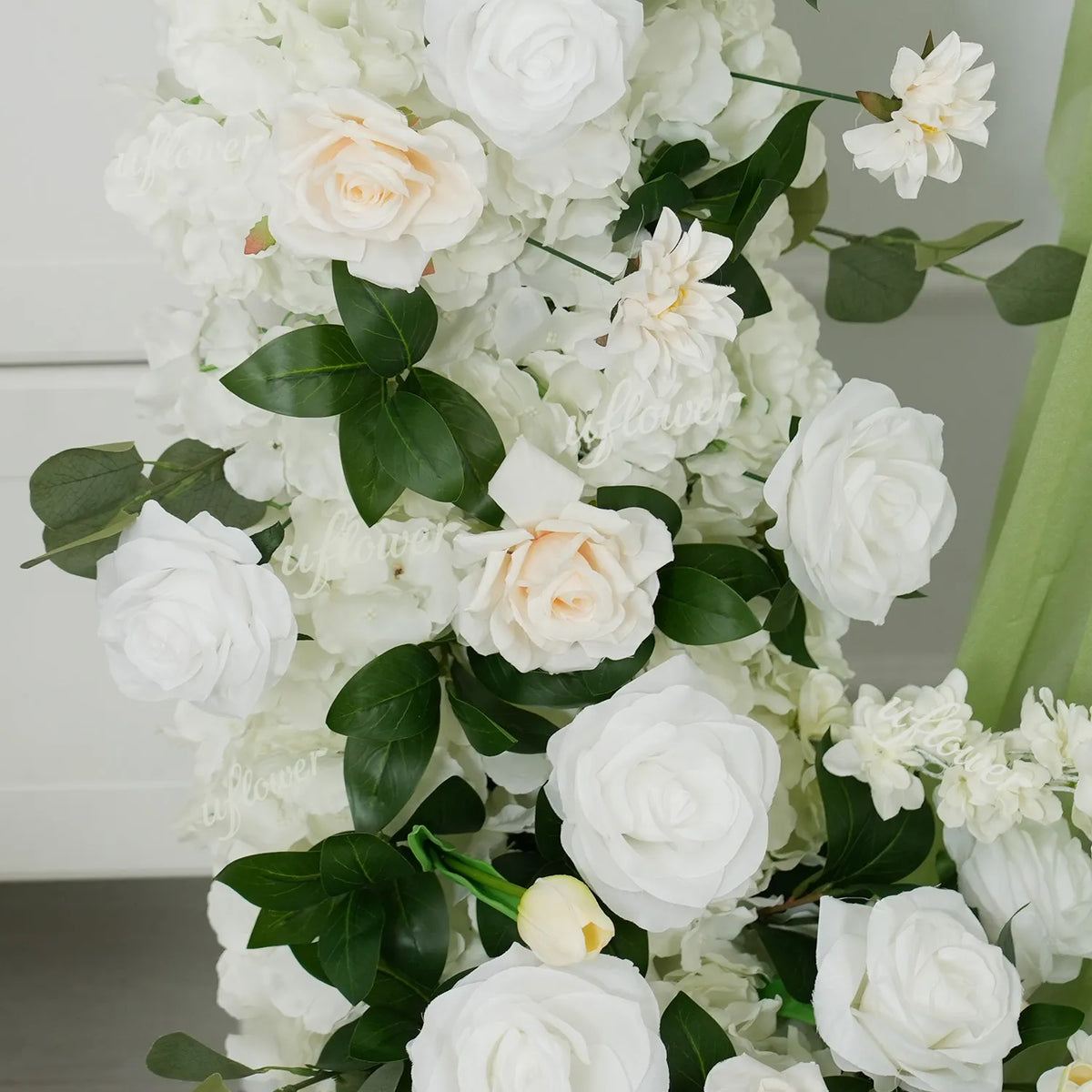 Uflower White Rose Greenery Sofa Table Runner Floor Flower Arrangement MC80222-04