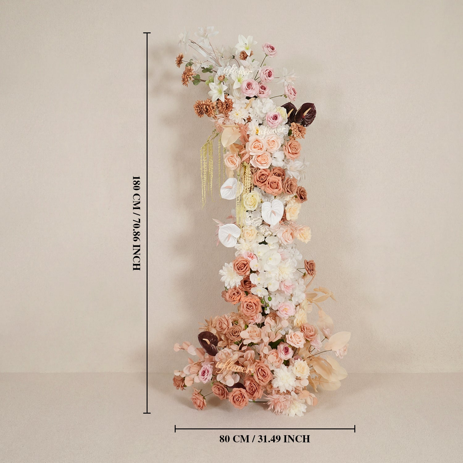 Uflower Terracotta Blush Floral Horn Arch Wedding Backdrop Props SET80222-01