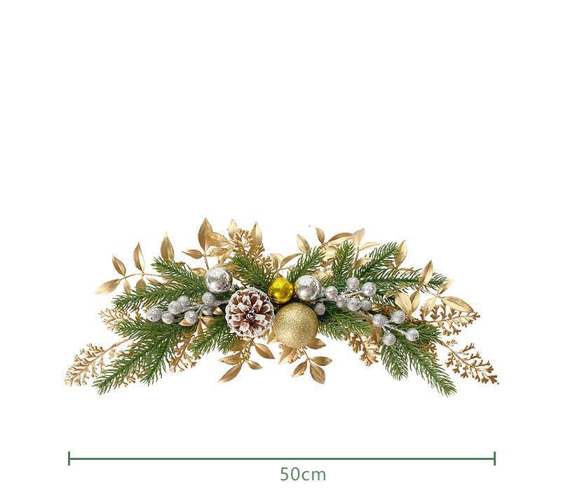 Simulation Pine Needles Rattan Christmas Gold Coloured Ball Leaves Pine Cones Indoor Fireplace Wall Hanging Decoration - Uflower