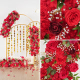 Uflower Artificial Red Rose Babysbreath Green Leaf Flower Row Wedding KT Backdrop Decor MC80131 - Uflower