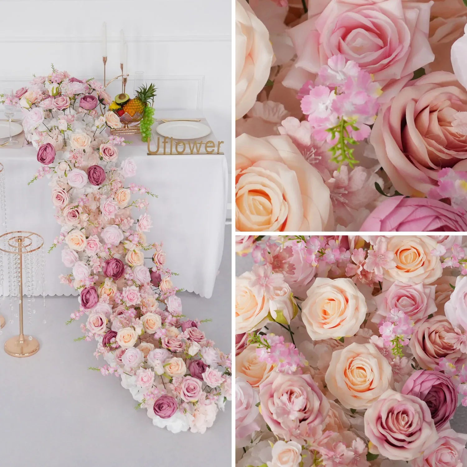 Uflower Pink Rose Sofa Table Runner Floor Flower Arrangement MC80024 - Uflower