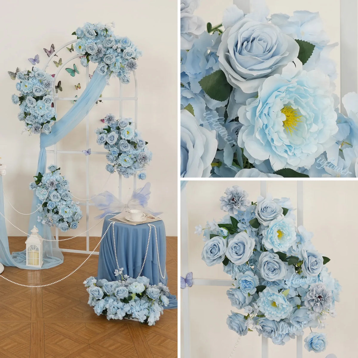 Uflower Blue Flower Wedding Backdrop Arch Floral Arrangement SET80214