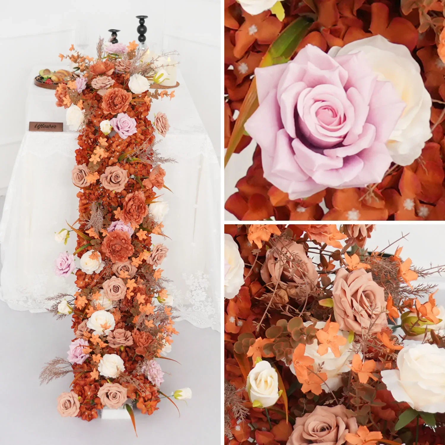 Uflower Artificial Autumn Brown Flower Row Sofa Table Runner Floor Flower Arrangement MC80117-01 - Uflower