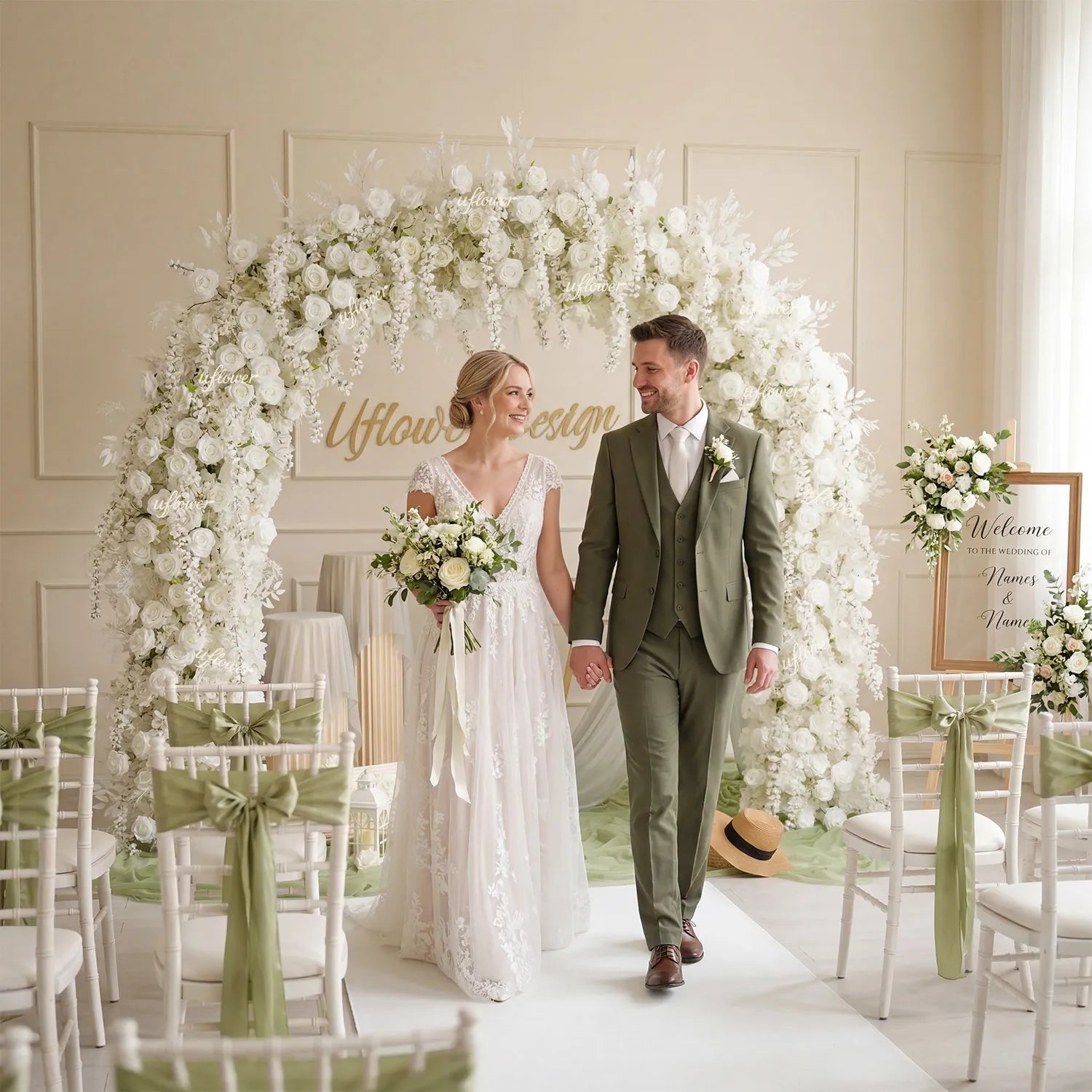 Uflower White Floral Door Arch Wedding Party Backdrop Decoration SET80230