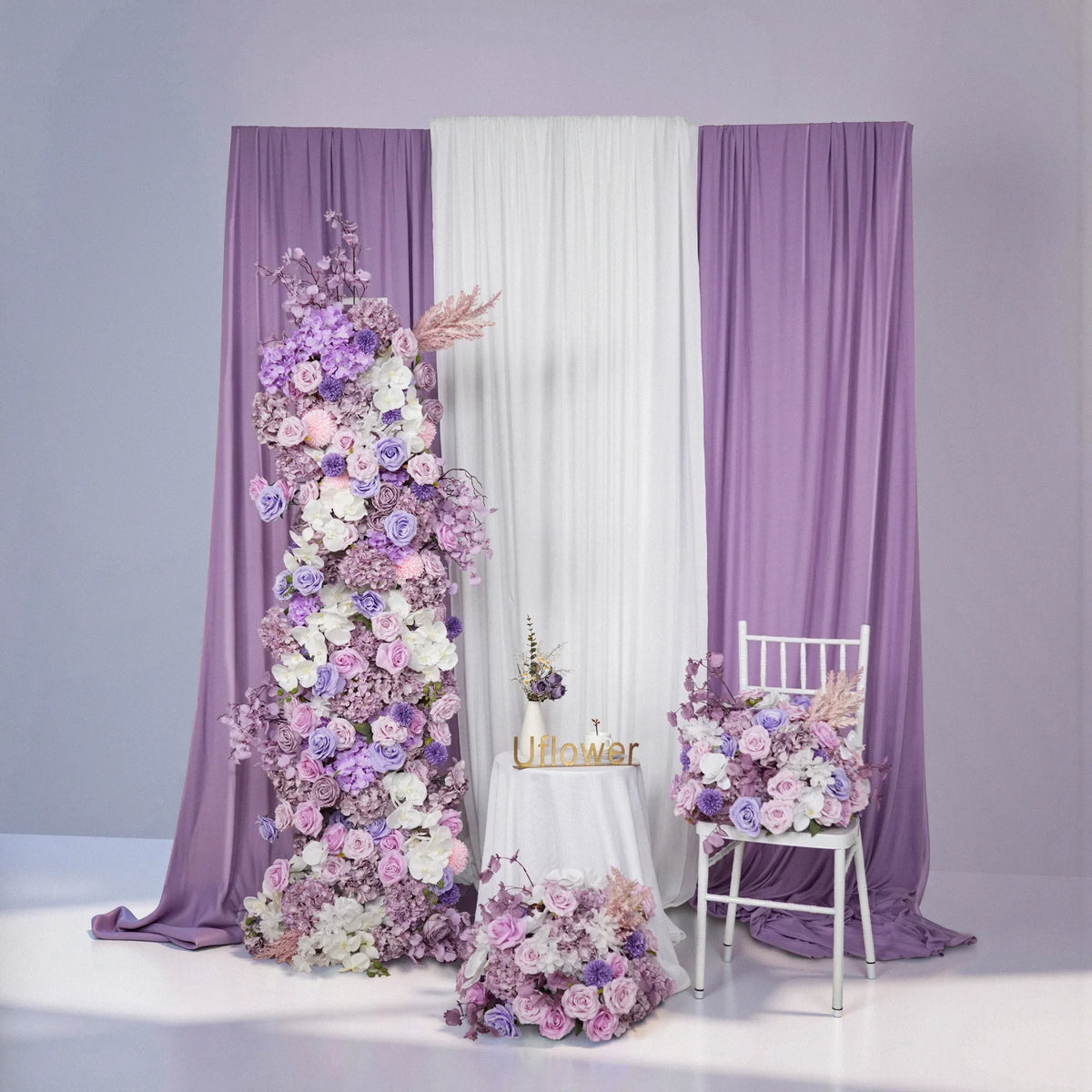 Uflower Artificial Purple Wedding KT Background Board Decor Flower Row SET80017 - Uflower