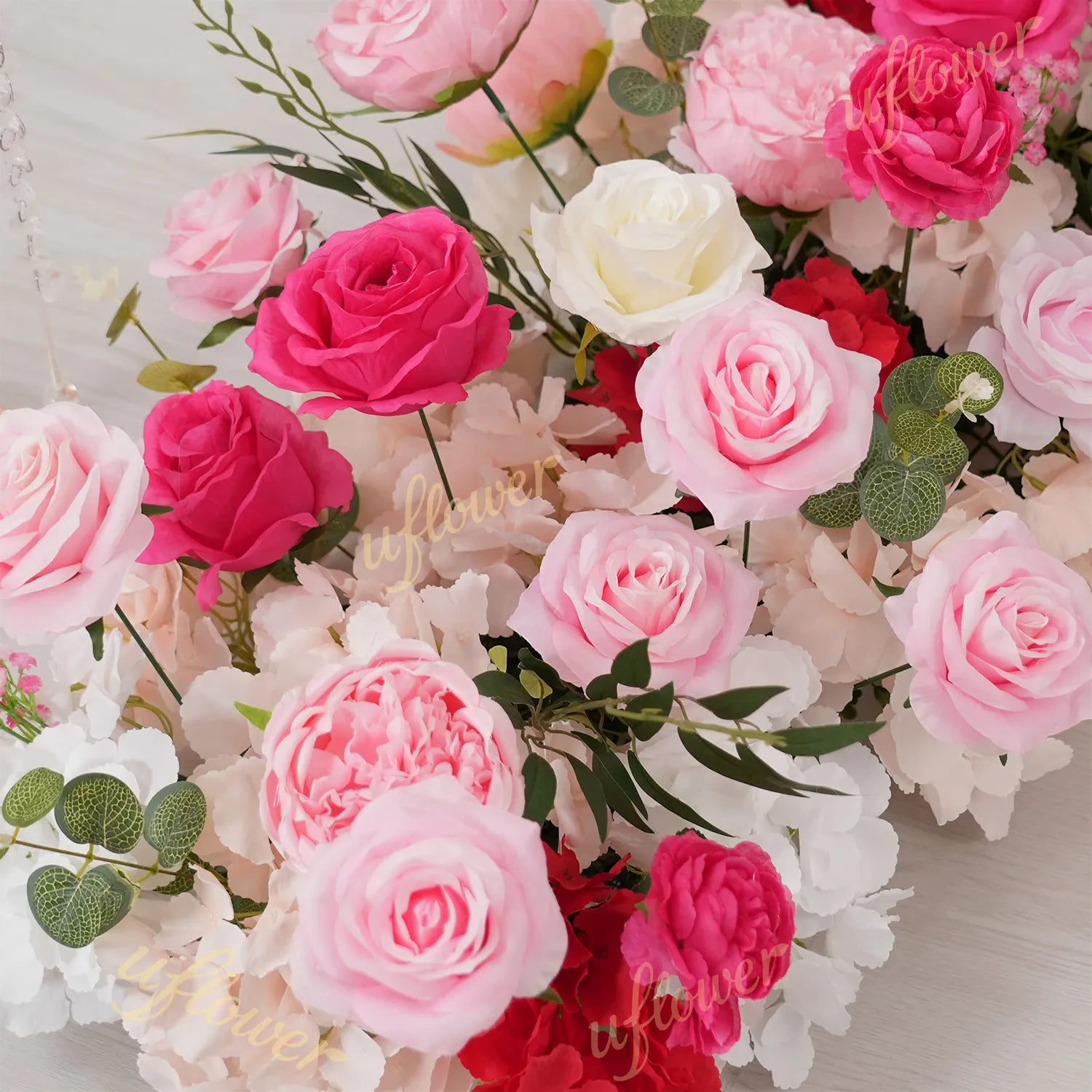 Uflower Pink Rose Table Runner Sofa Floral Wedding Backdrop Decor MC80281-01