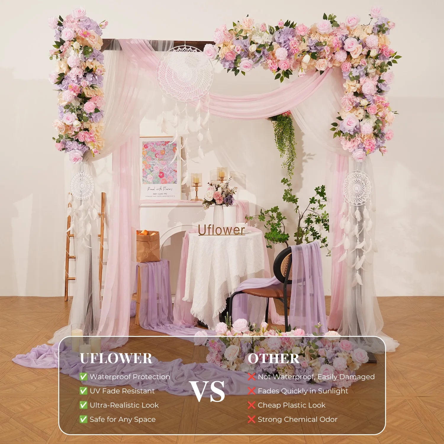Uflower 100CM Mixcolor Flower Backdrops Wall Flower Row Decor MC80242-01