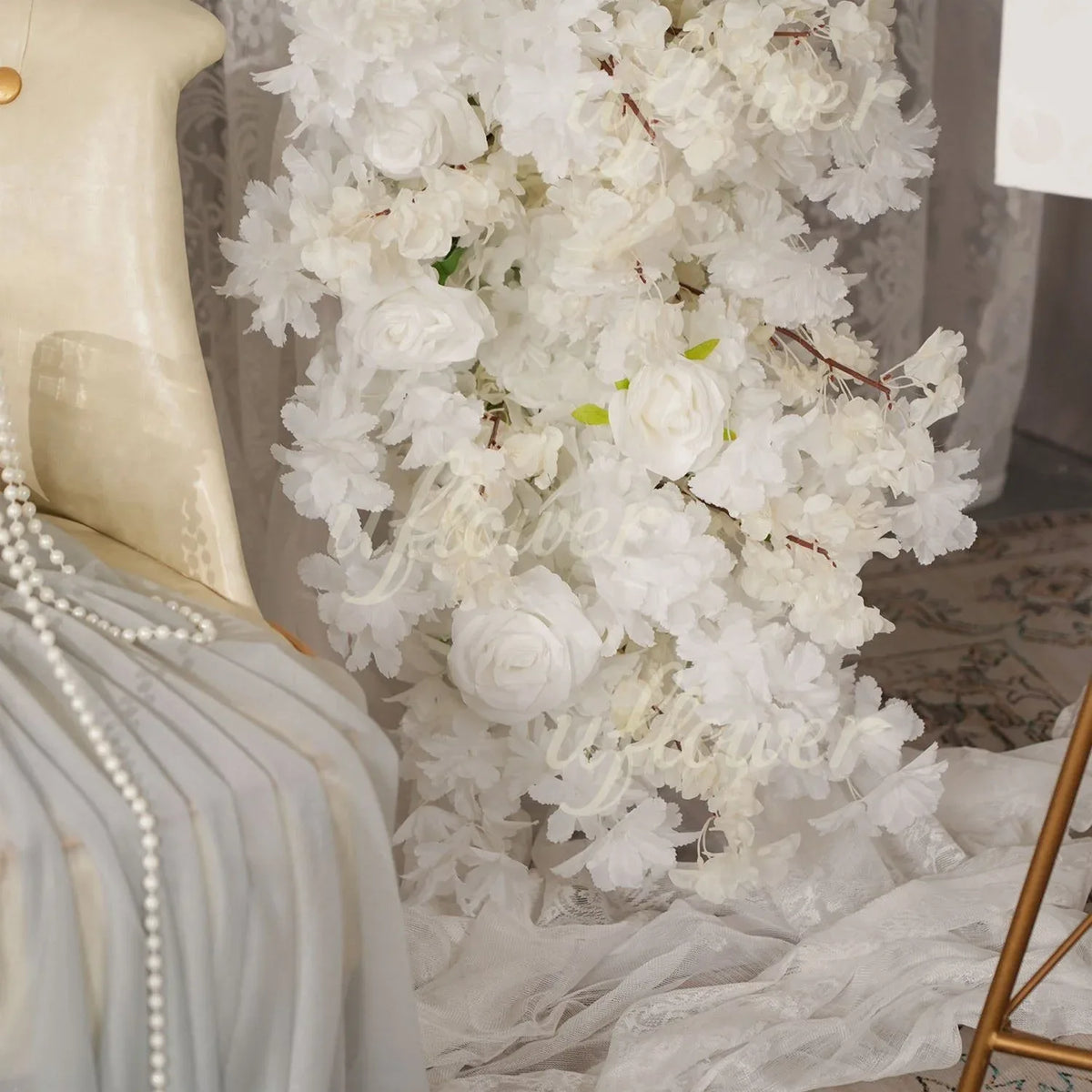 Uflower White Cherry Blossom Flower Row Wedding KT Backdrop Decor SET80166 - Uflower