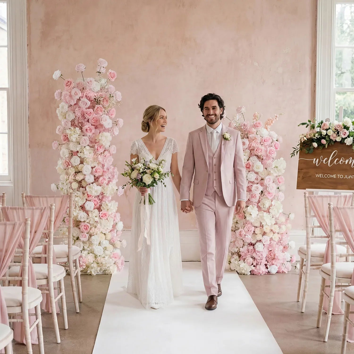 Uflower Artificial Pink White Wedding KT Backdrop Flower Row Decor SET80126 - Uflower