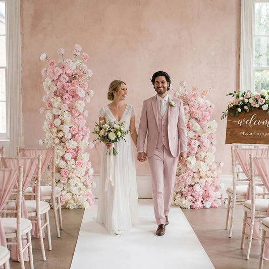 Uflower Artificial Pink White Wedding KT Backdrop Flower Row Decor SET80126 - Uflower
