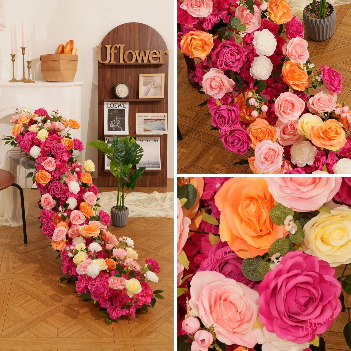 Uflower Orange Pink Table Runner Sofa Floral Wedding Backdrop Decor MC80096-03